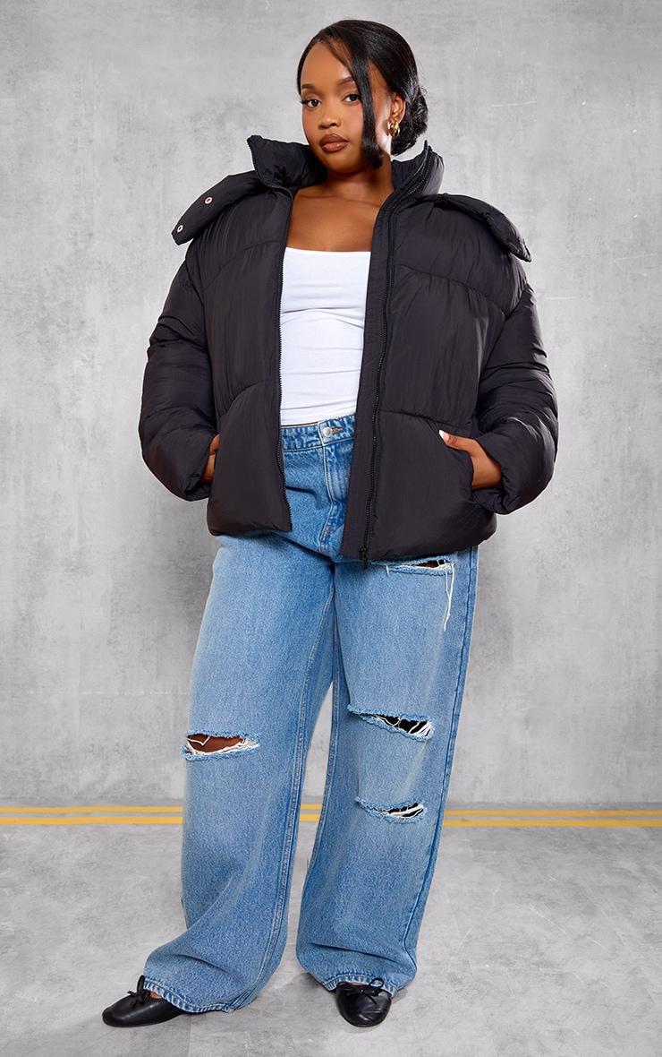 Plus Black Oversized Hooded Puffer Jacket Product Image