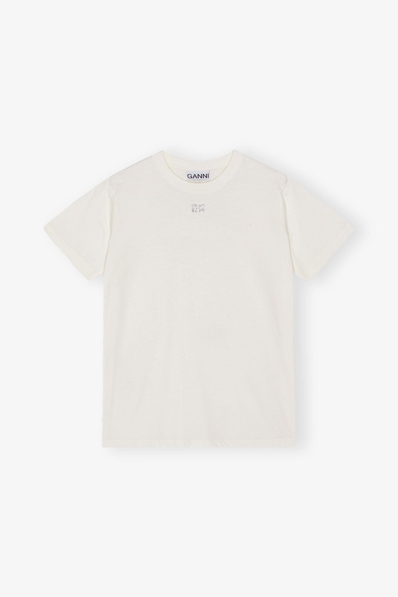 White Basic Jersey Rhinestone Relaxed T-shirt Product Image