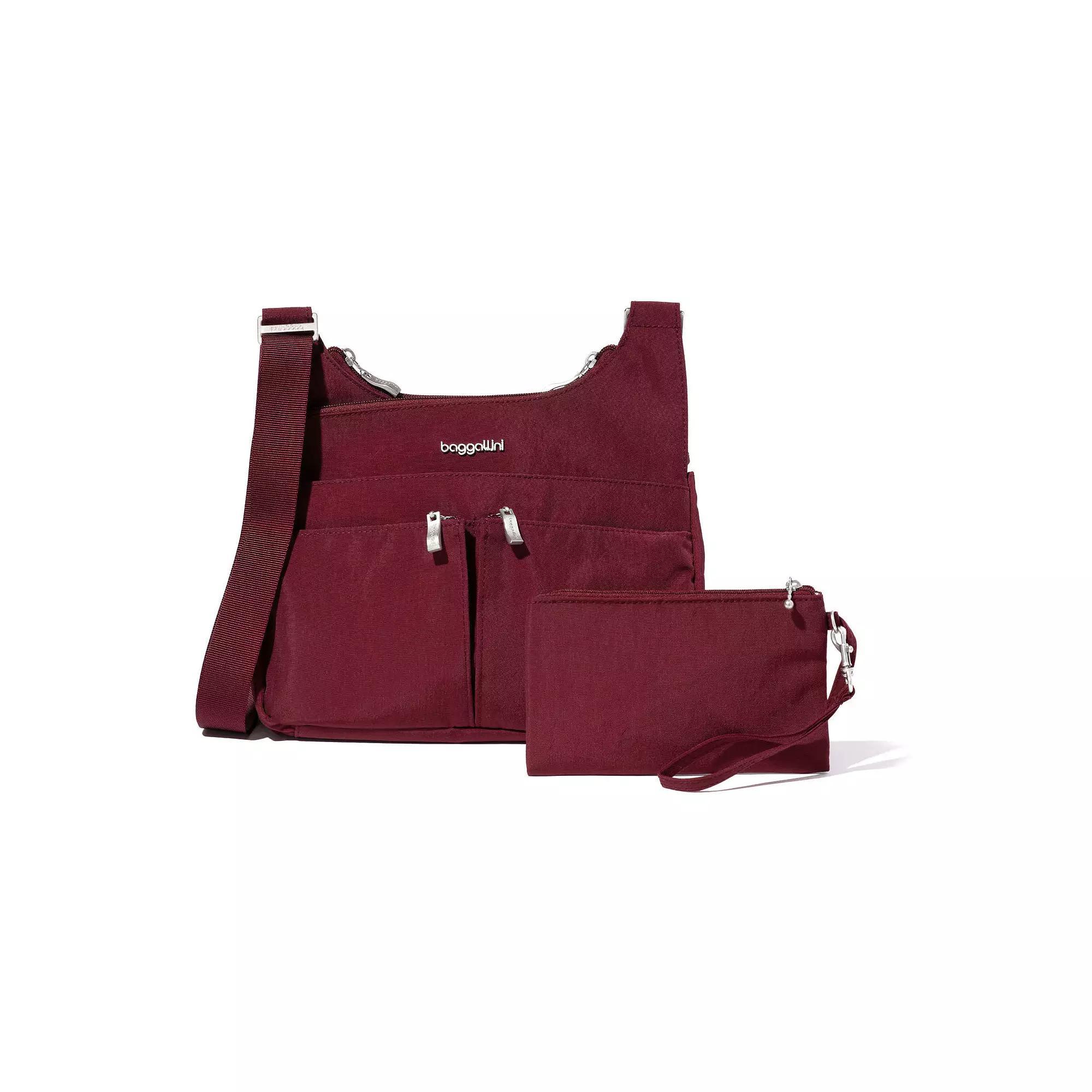 Women's Baggallini Cross Over Crossbody Bag with RFID Blocking Wristlet, Dark Red Product Image