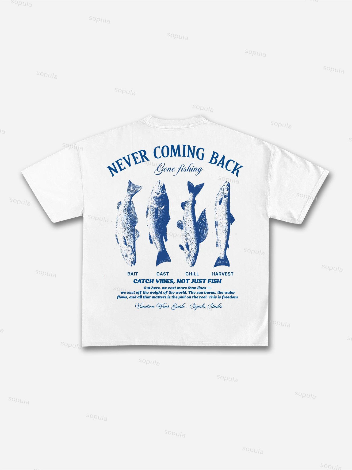 Vacation Wear Guide Vintage Sea Fishing Graphic Cotton T-shirt Product Image