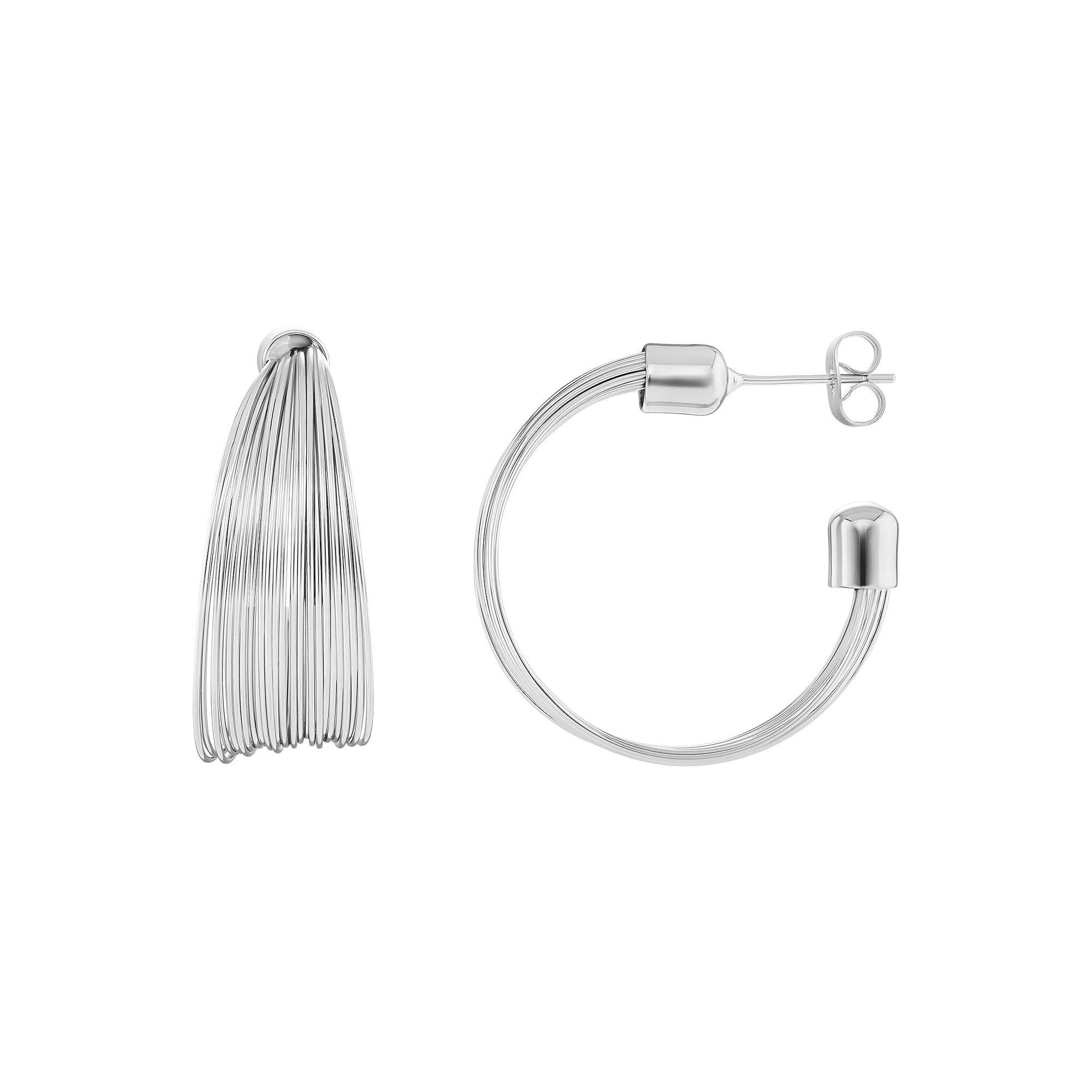 PRIMROSE Fine Silver Plated Multi Strand C-Hoop Earrings, Women's, Silver Tone Product Image