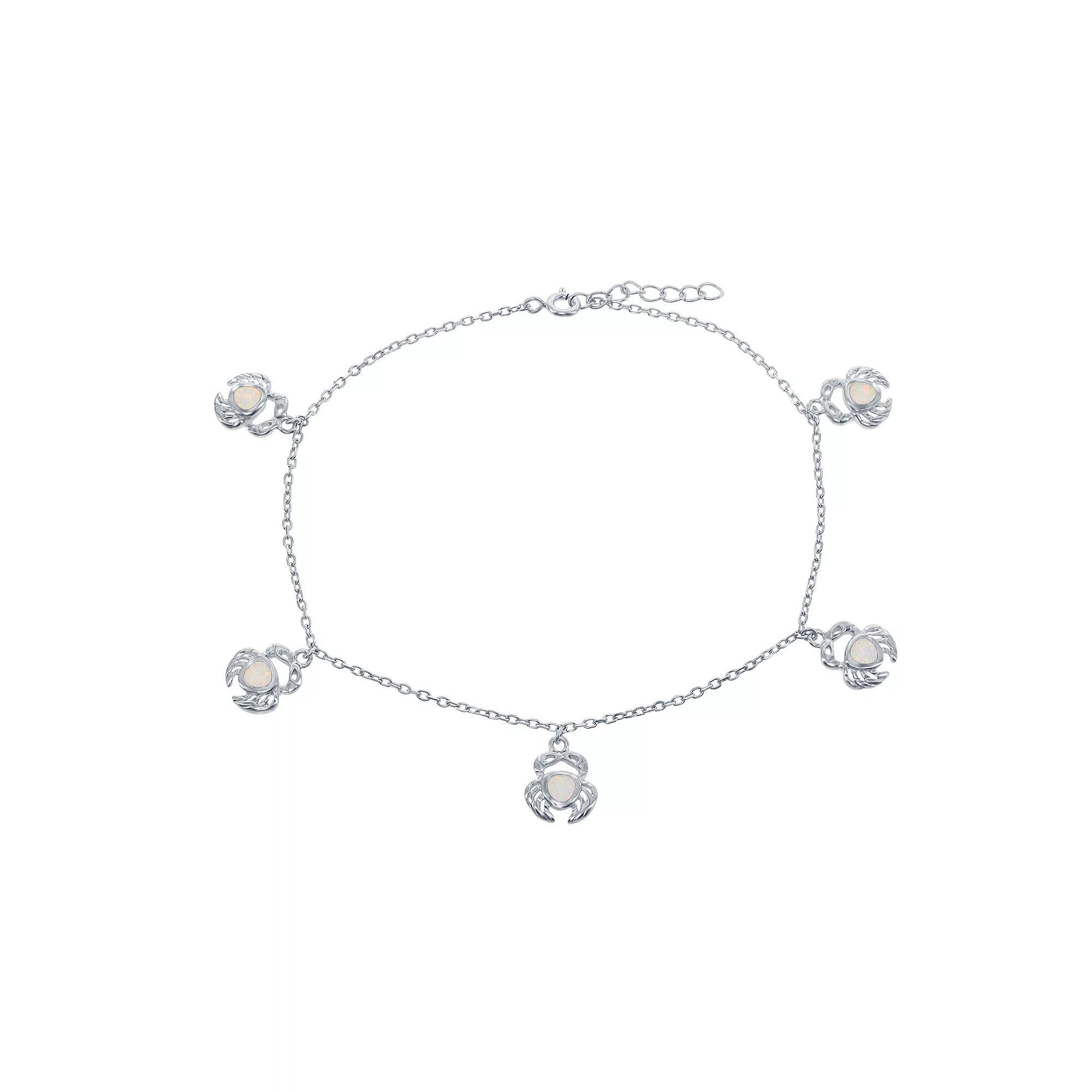 Sterling Silver Lab-Created Blue Opal Crab Anklet, Women's, Size: 9", White Product Image