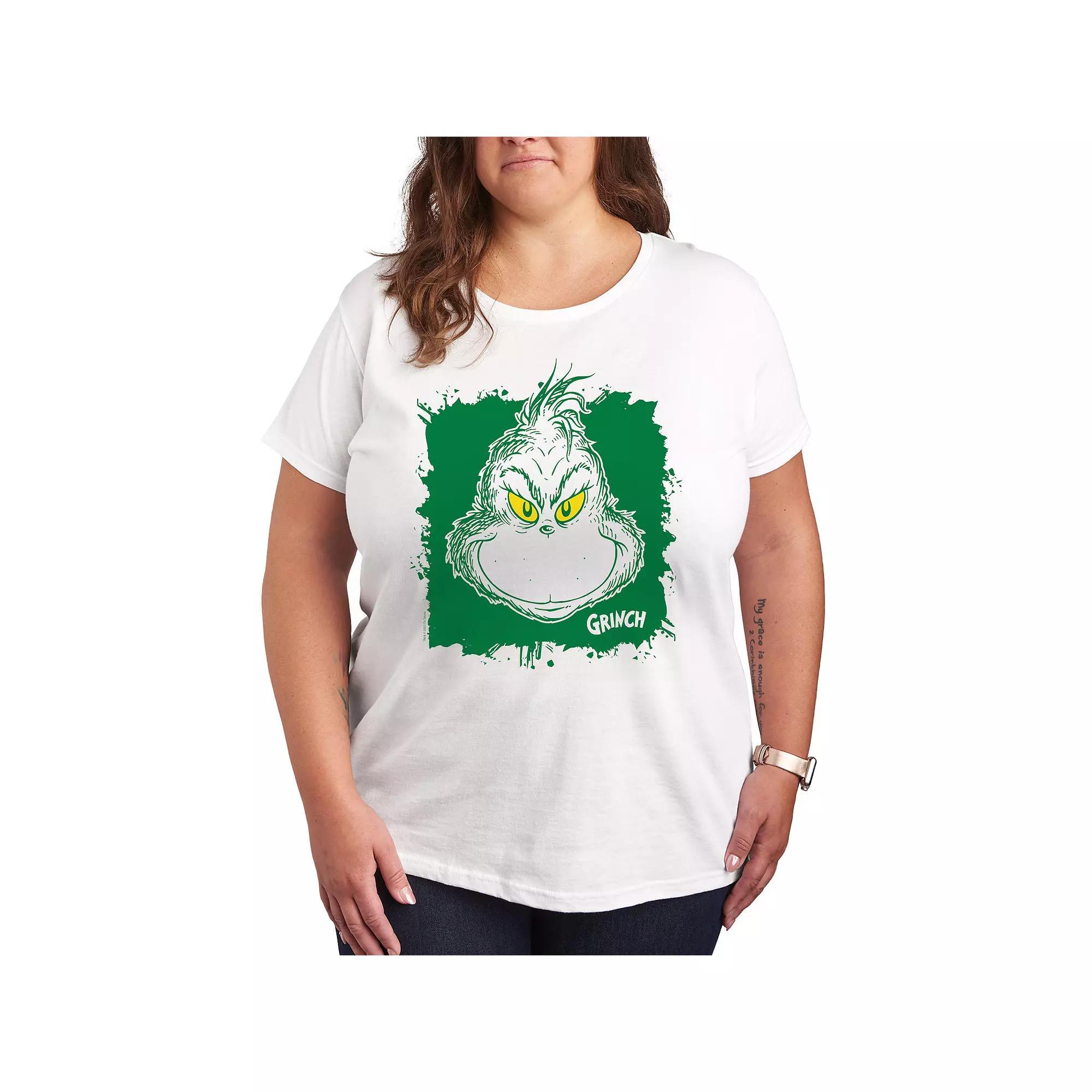 Plus Size Dr. Seuss Grinch Face Splatter Graphic Tee, Womens Product Image