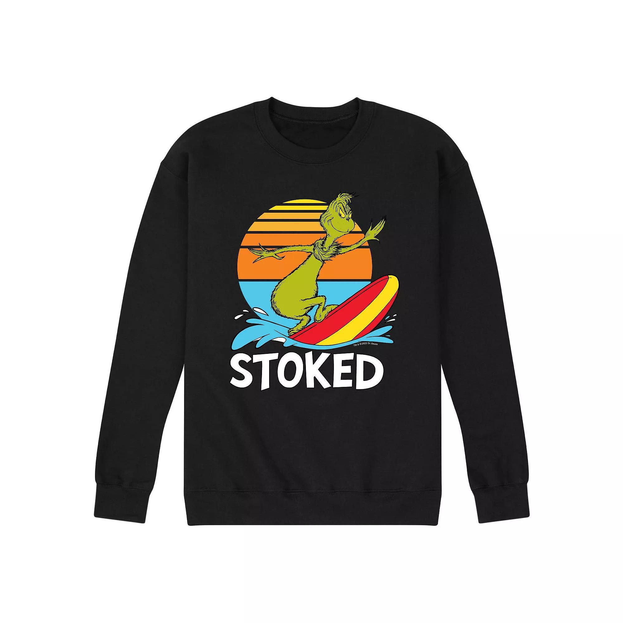 Mens Dr. Seuss The Grinch Stoked Fleece Sweatshirt Grey Gray Product Image