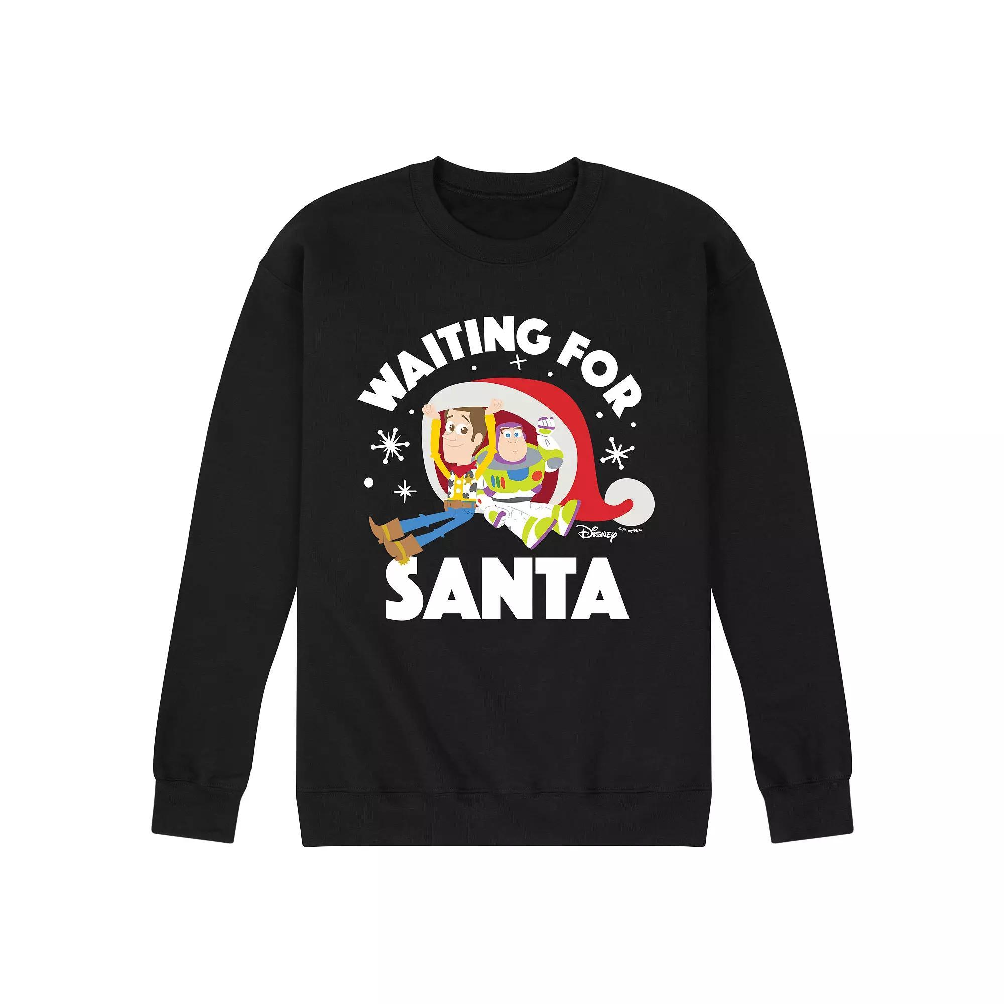 Disney / Pixars Toy Story Woody & Buzz Lightyear Mens Waiting For Santa Fleece Sweatshirt Blue Product Image