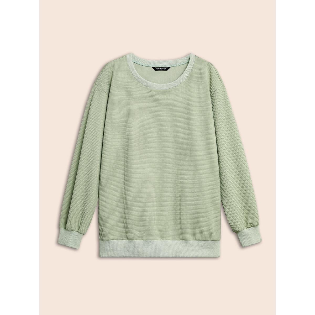 Plus Size Plain Textured Split Hem Sweatshirt Women Greenbean Casual Texture Loose Round Neck Everyday Sweatshirts BloomChic 12/L Product Image