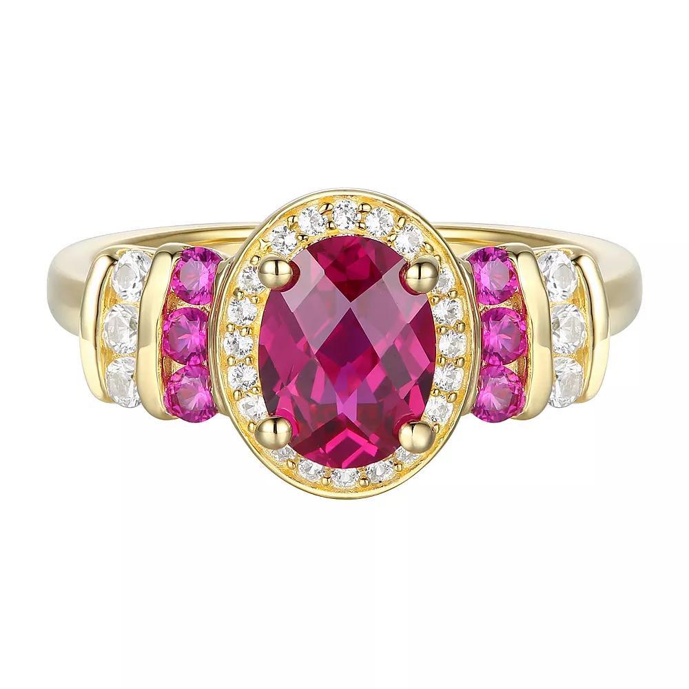 14k Gold Over Silver Lab-Created Ruby & Lab-Created White Sapphire Ring, Women's, Size: 7, Gold Tone Product Image