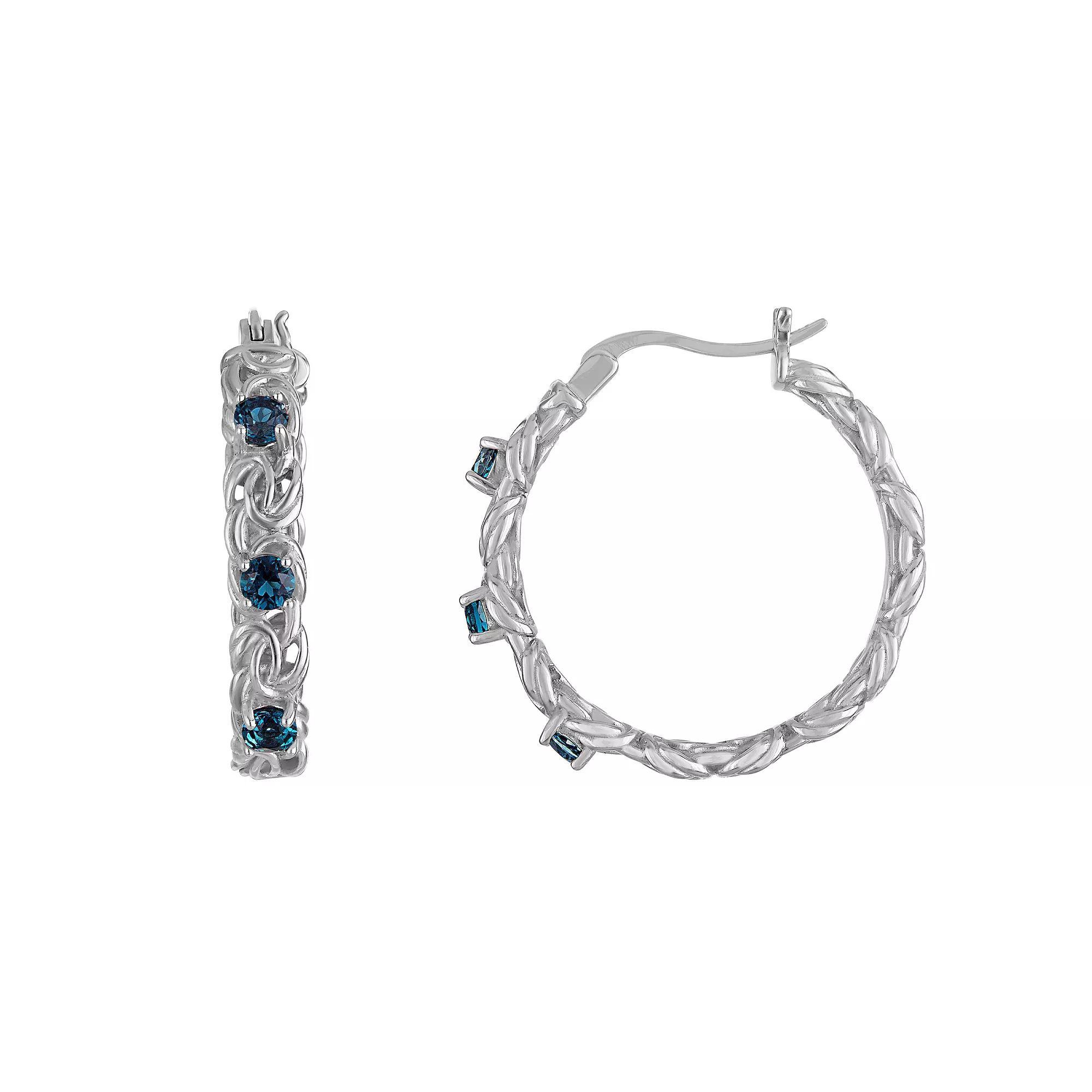 Designs by Gioelli Sterling Silver Gemstone Byzantine Hoop Earrings, Womens, Cr Red Product Image