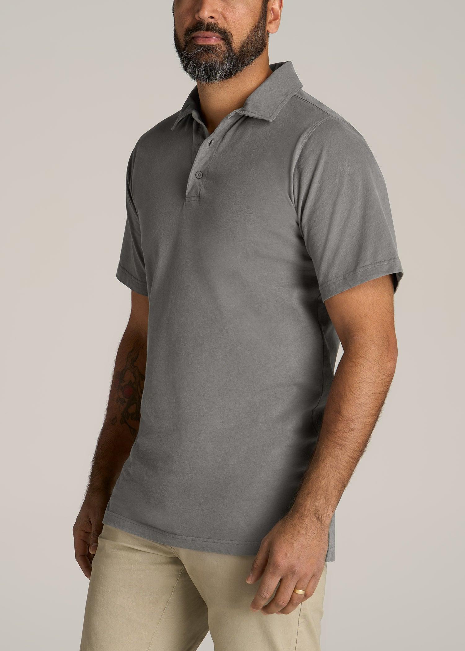 LJ&S Ultra Soft Short Sleeve Cotton Polo for Tall Men in Vintage Pewter Male Product Image