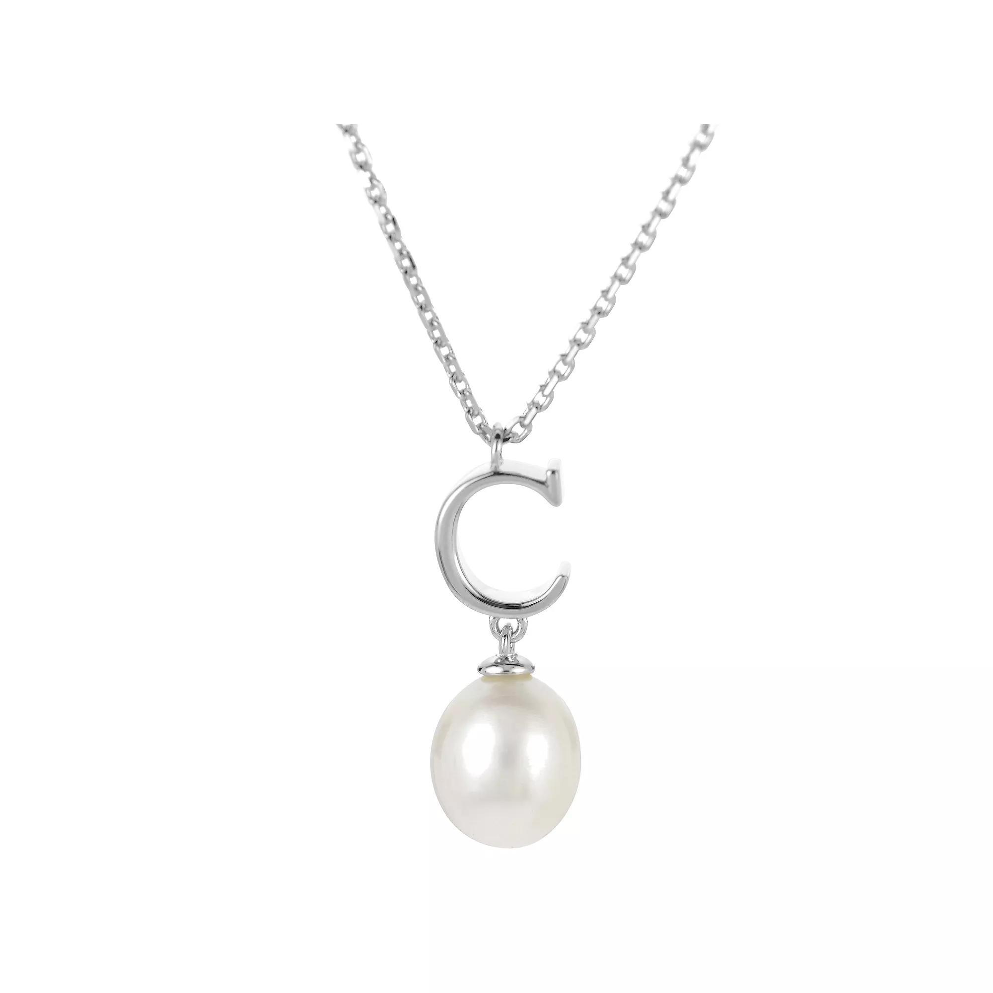 PearLustre by Imperial Sterling Silver Freshwater Cultured Pearl Initial Pendant Necklace, Womens Product Image