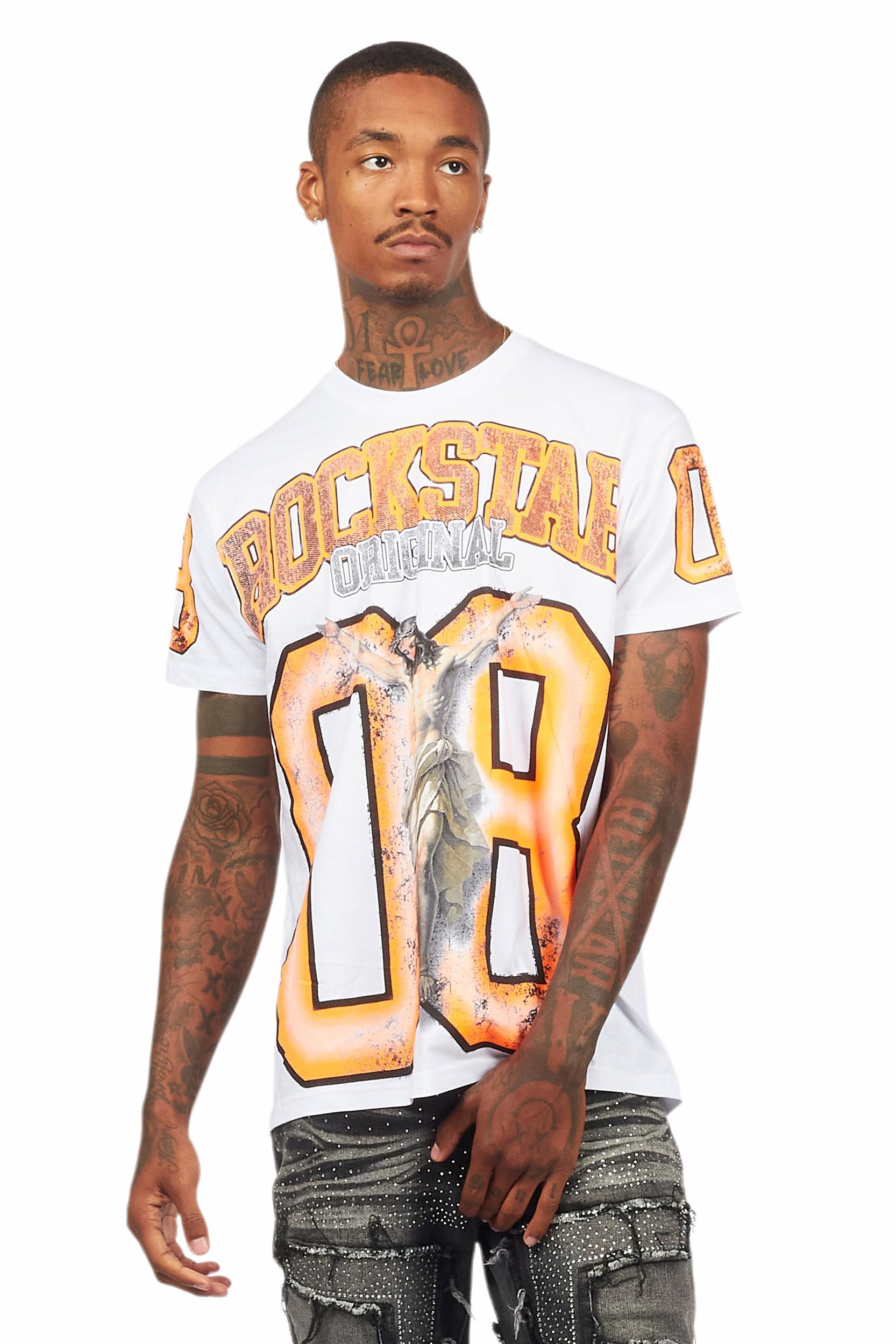 Fields White/Orange Oversized Graphic T-Shirt Male Product Image