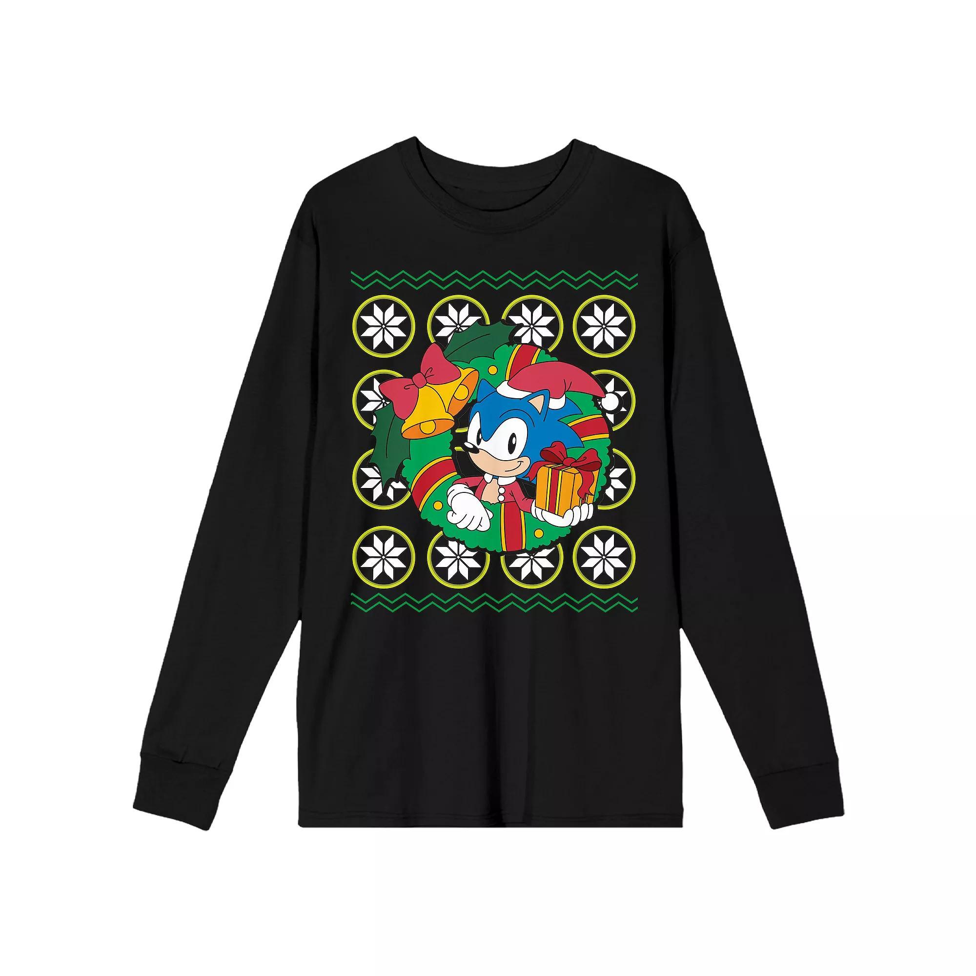 Men's Sonic The Hedgehog Classic Christmas Long Sleeve Graphic Tee, Size: Small, Black Product Image