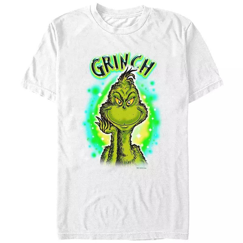 Men's Dr. Seuss Grinch Airbrush Background Graphic Tee, Size: Small, White Product Image
