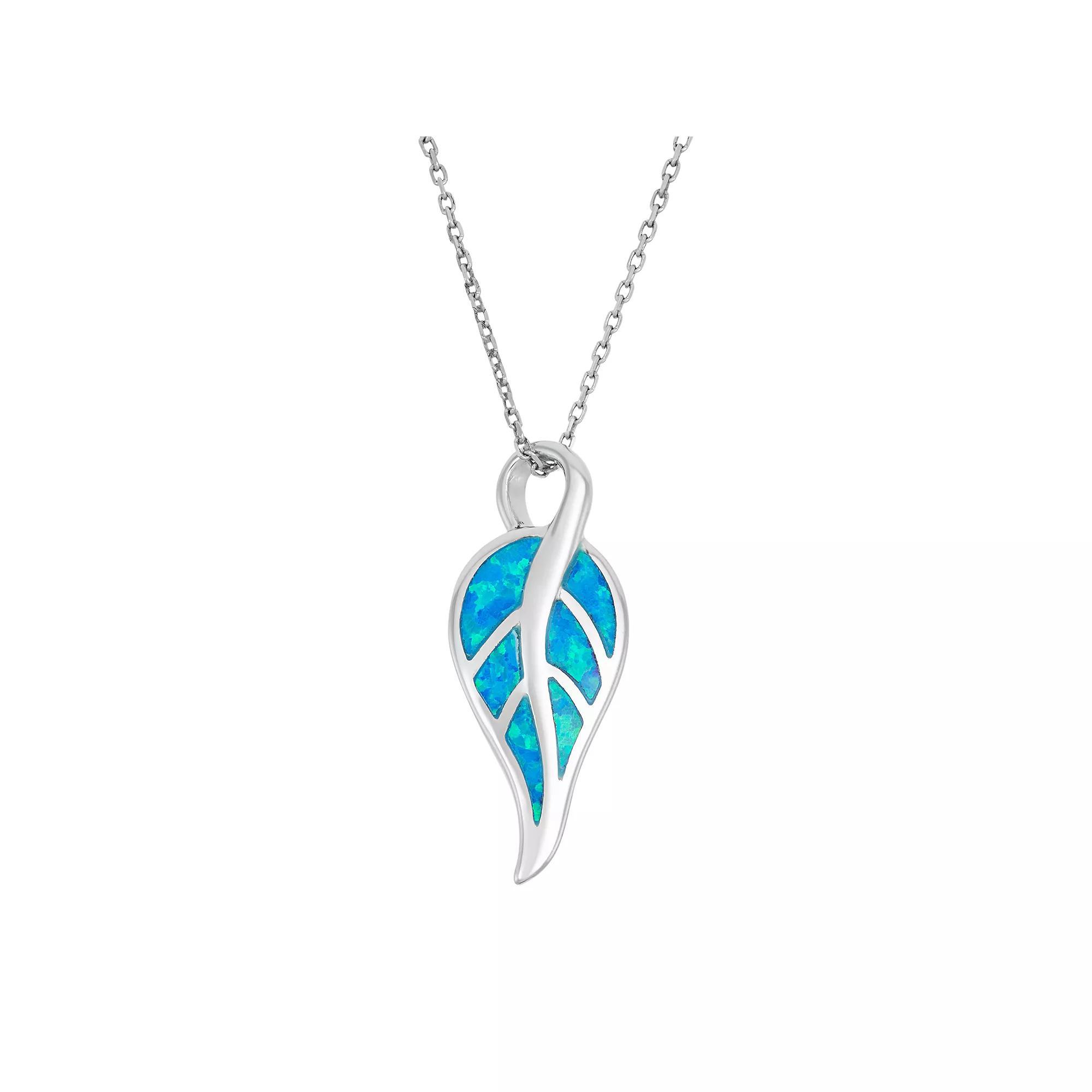 Lab-Created Blue Opal Sterling Silver Leaf Pendant Necklace, Women's, Size: 18" Product Image