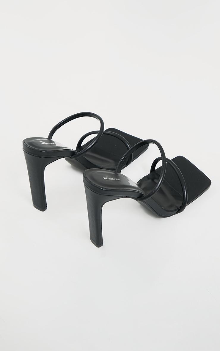 Black PU Extreme Square Toe Twin Strap Mule High Heels Product Image