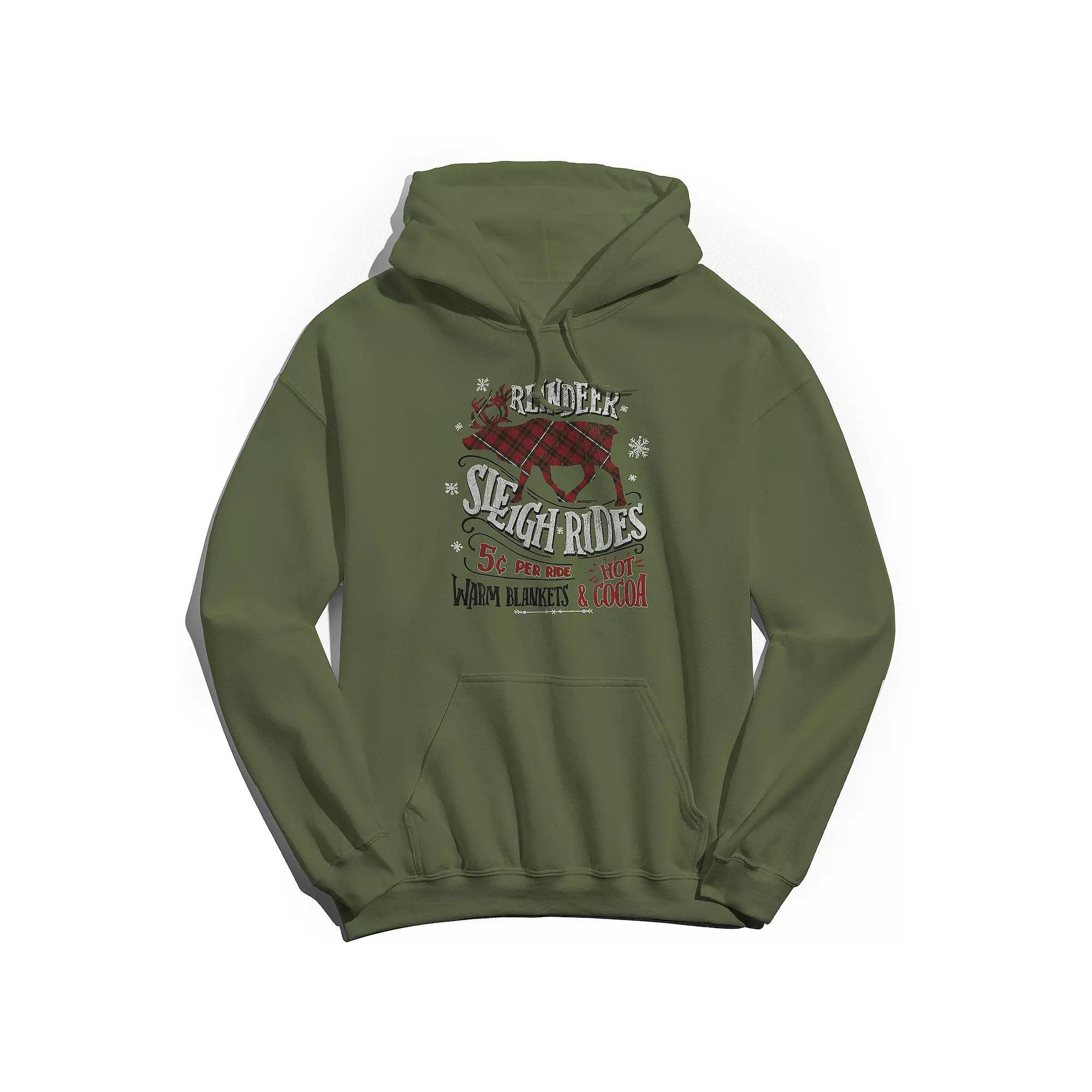 Men's Reindeer Sleigh Graphic Hoodie, Women's, Size: Medium, Military Green Product Image