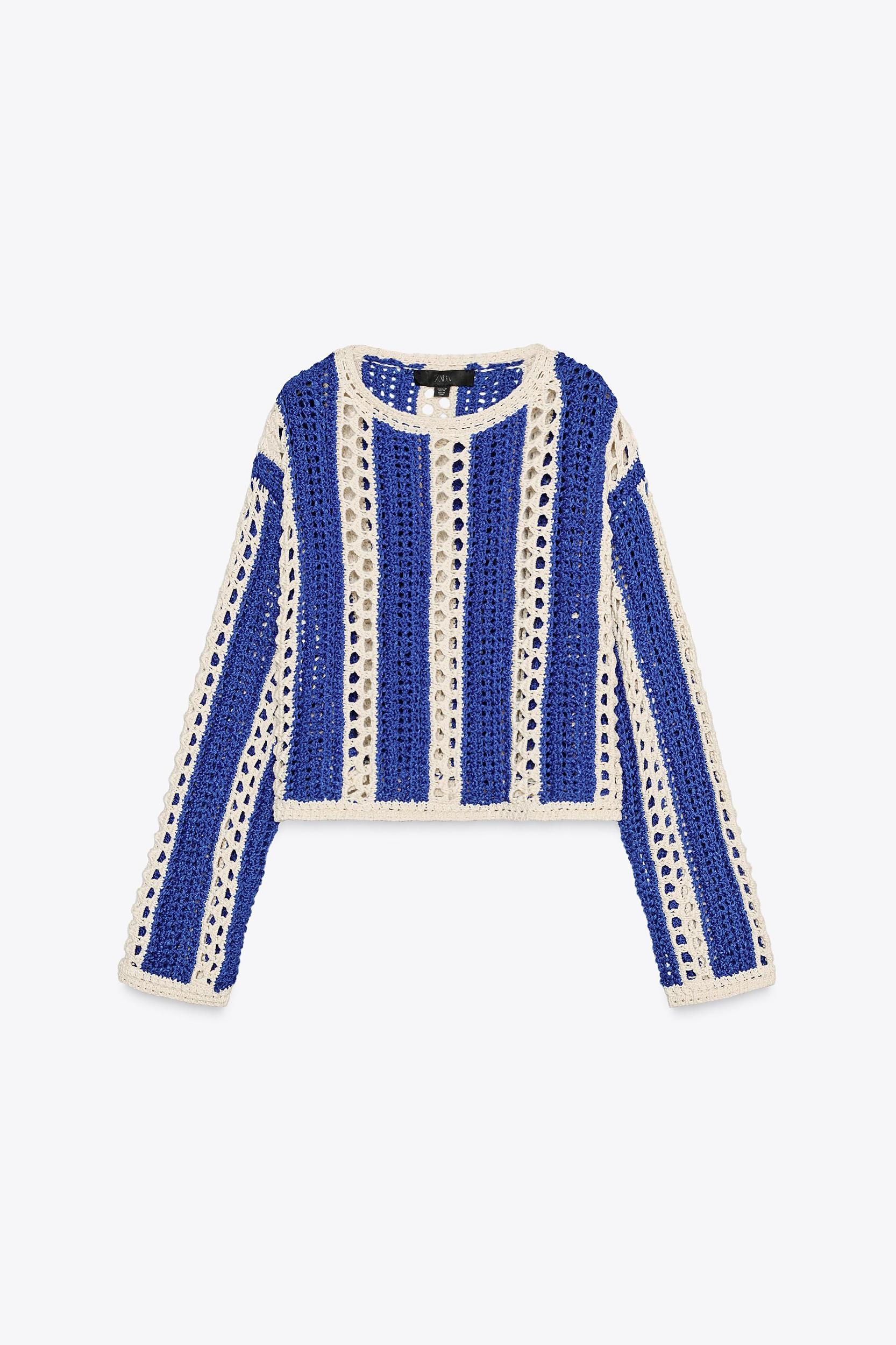 CROCHET KNIT CROP SWEATER Product Image