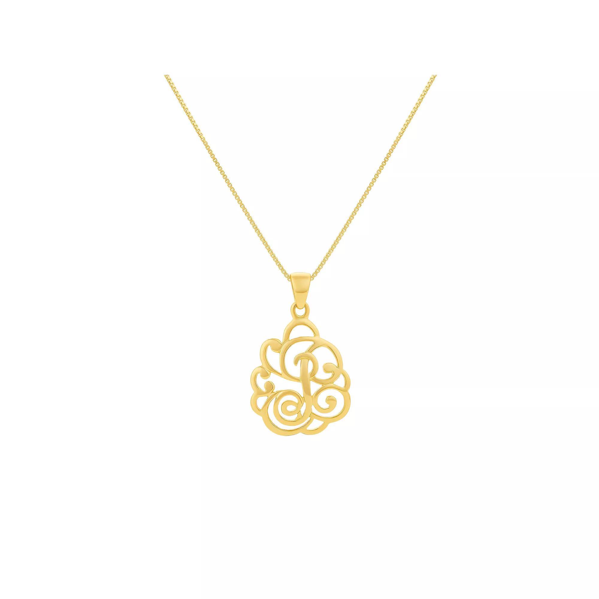 PRIMROSE Sterling Silver Monogram Initial Pendant Necklace, Women's, Size: 18", Gold Tone T Product Image