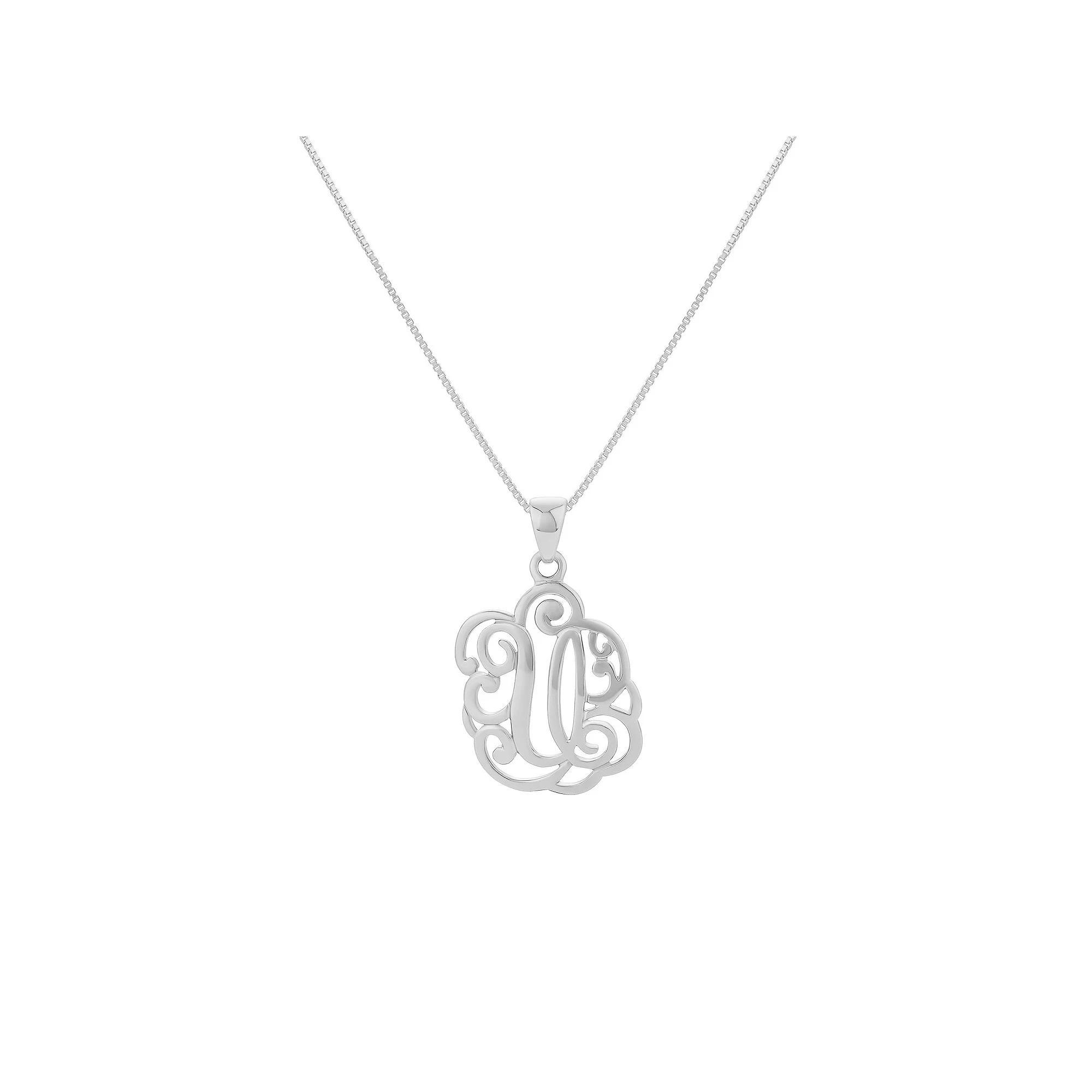 PRIMROSE Sterling Silver Monogram Initial Pendant Necklace, Women's, Size: 18", Silver Tone F Product Image