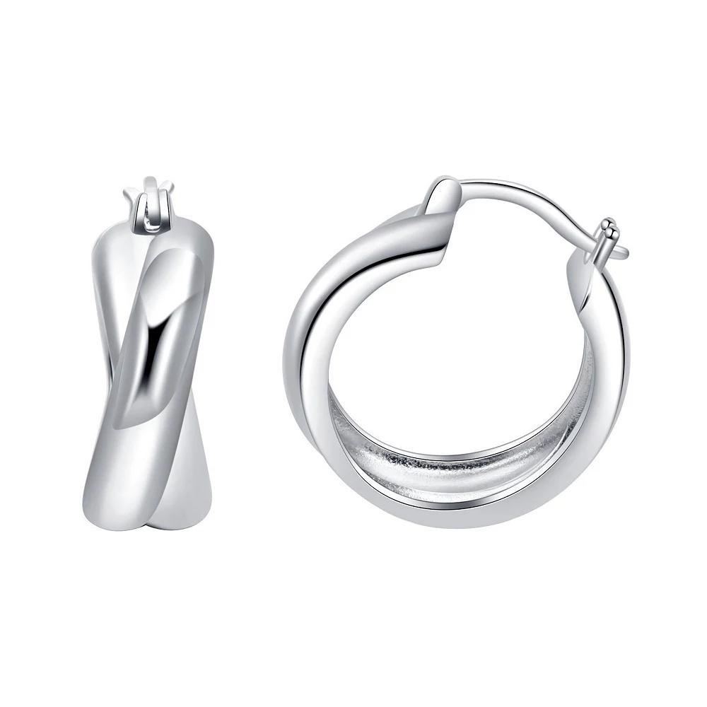 Eco Silver Luxe Sterling Silver Polished Crossover Hoop Earrings, Women's Product Image