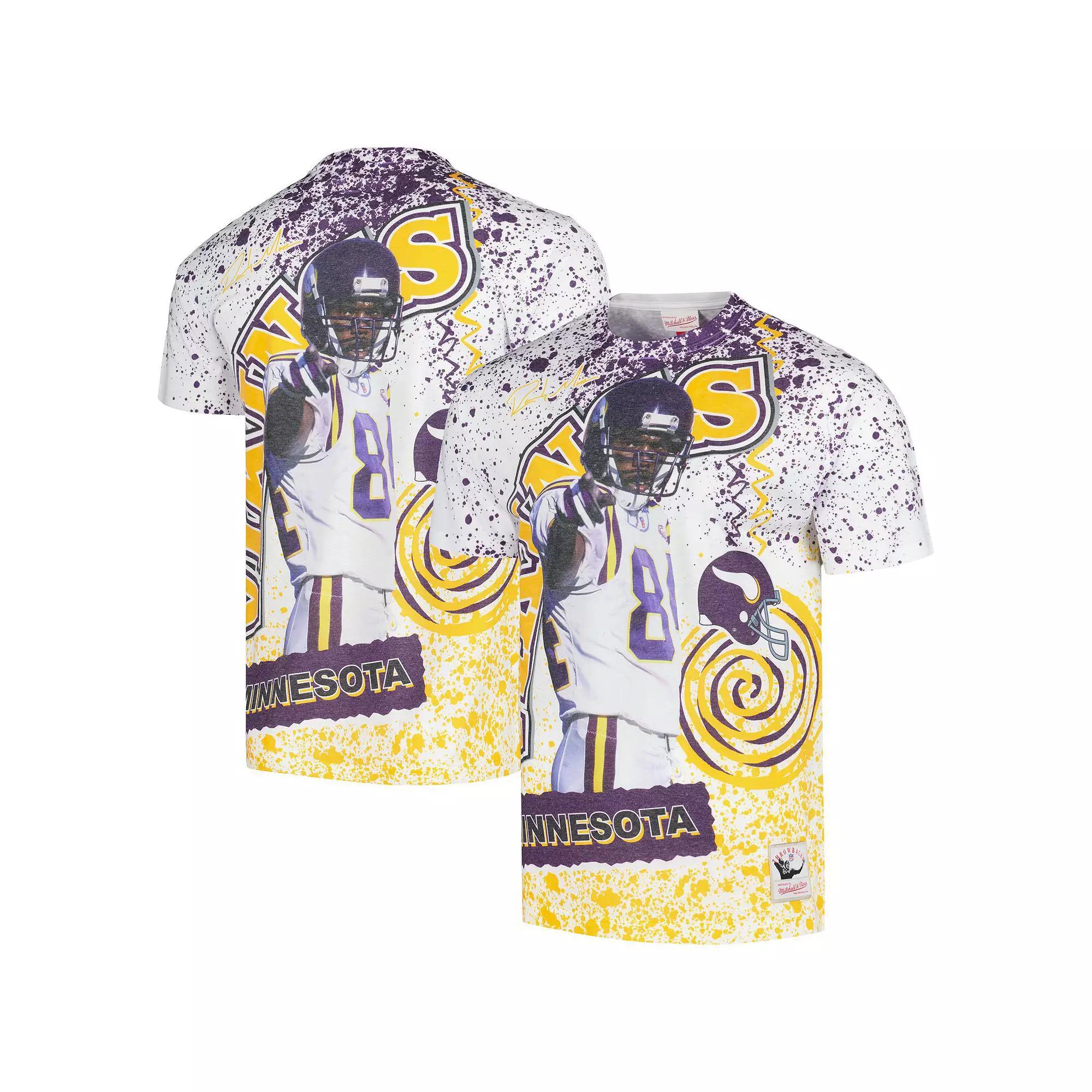 Mens Mitchell & Ness Randy Moss Minnesota Vikings Retired Player Name & Number Burst T-Shirt Product Image