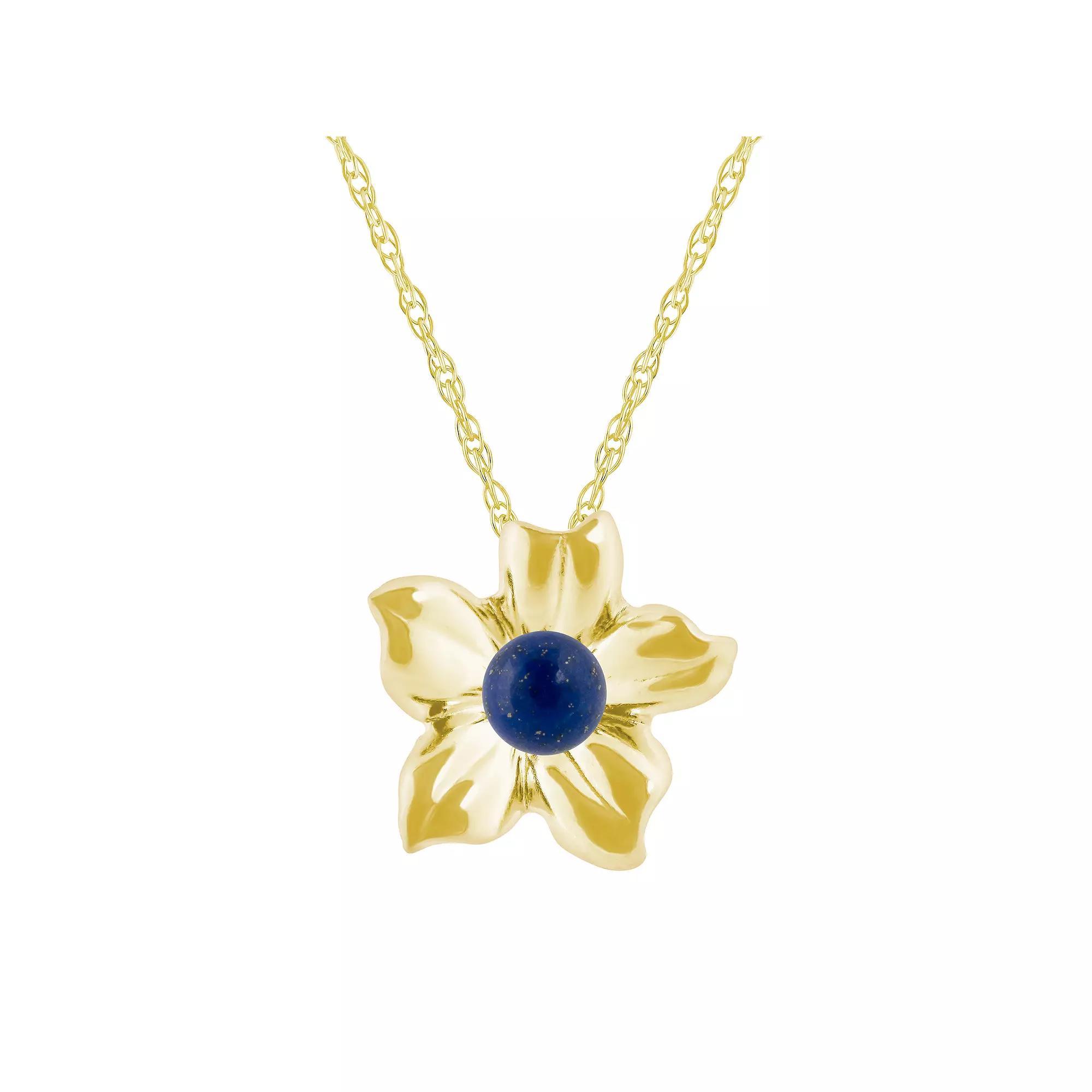 Celebration Gems 10k Gold Sphere Gemstone Hibiscus Flower Pendant Necklace, Women's, Size: 18", Lapis Product Image