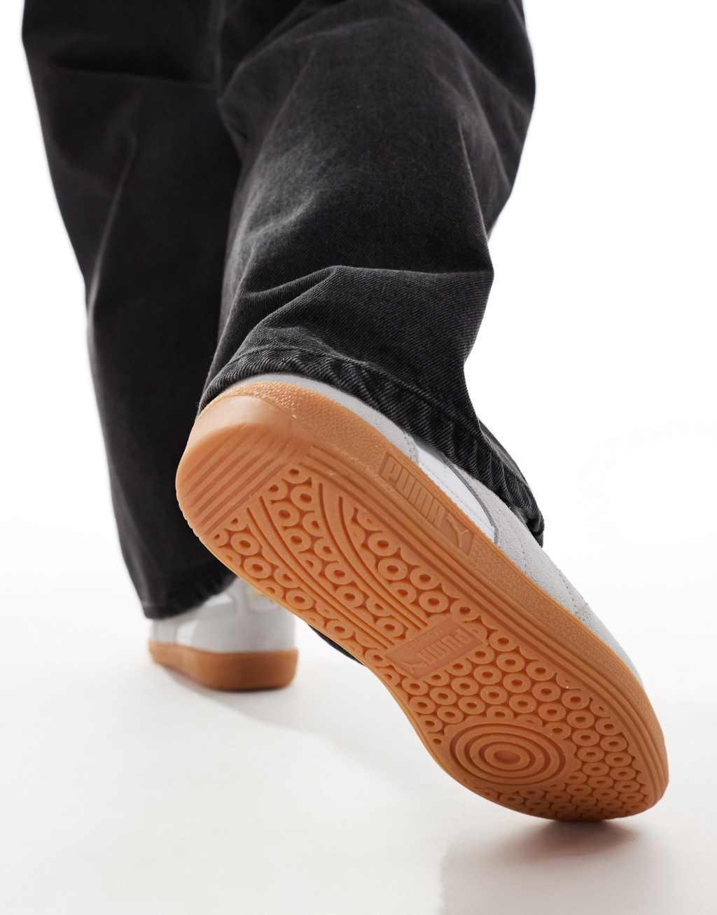 PUMA Palermo Leather sneakers with gum sole in white and gray Product Image