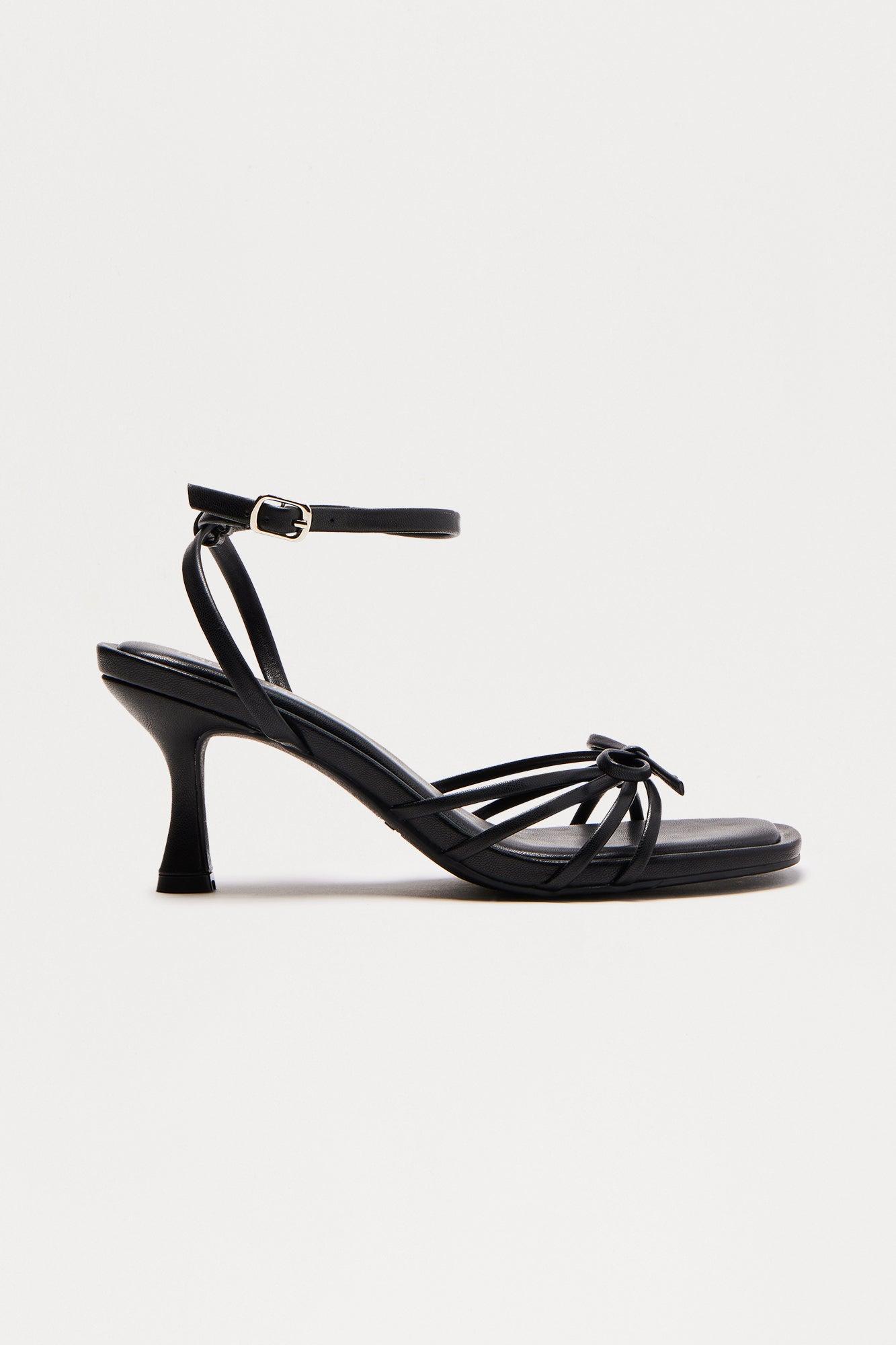 Vero Bow Faux Leather Heels - Black Product Image