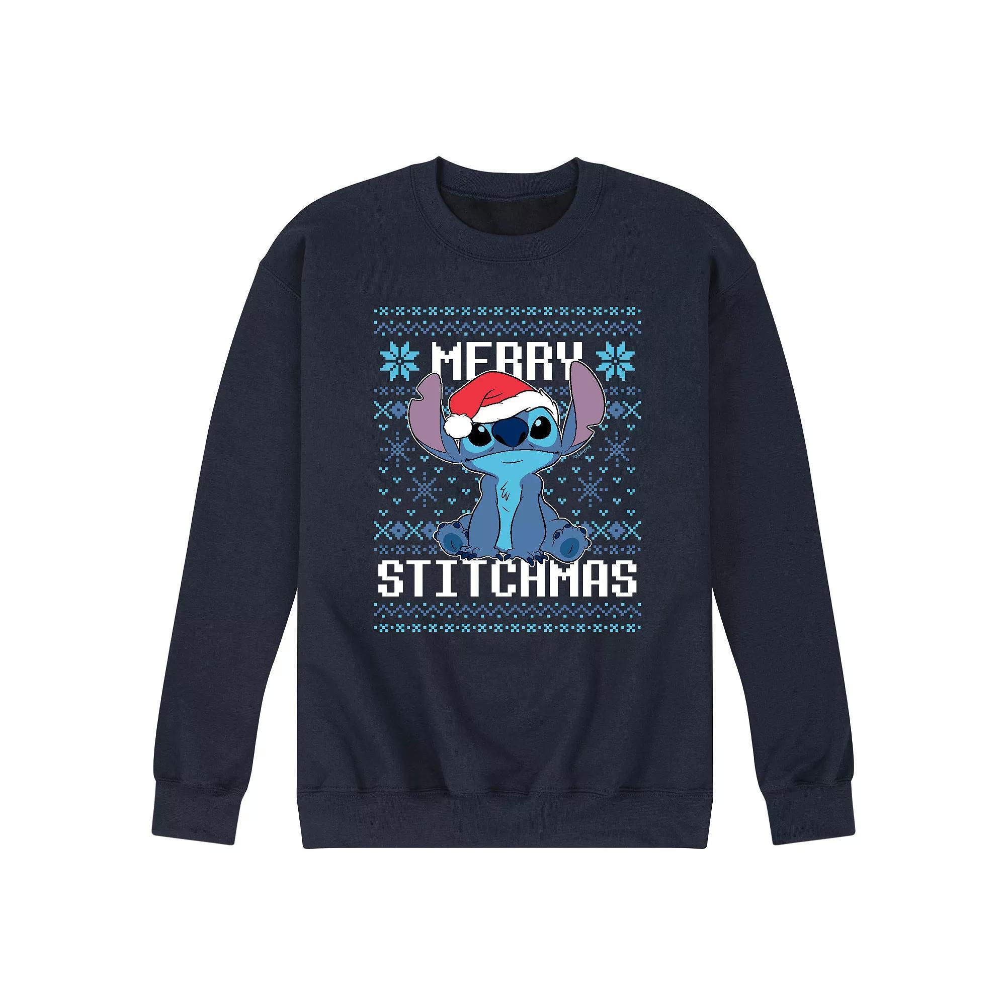 Disneys Lilo & Stitch Mens Merry Stitchmas Fleece Sweatshirt Blue Product Image