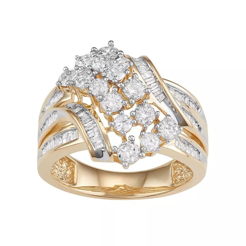 10k Gold 1 1/2 Carat T.W. Diamond Twist Multi Row Ring, Women's, Size: 5, White Product Image