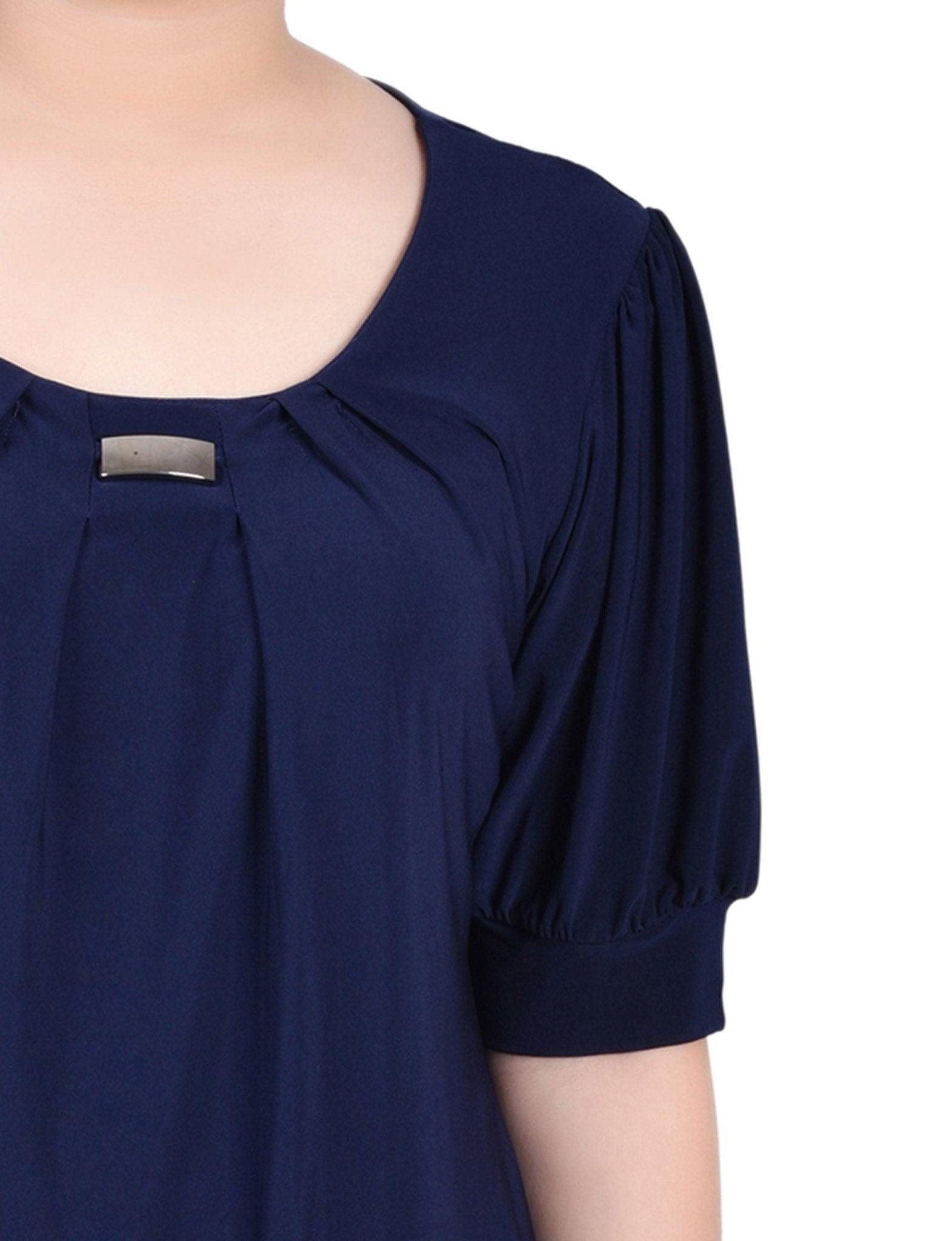 Navy Short Sleeve Balloon Sleeve Top With Hardware Product Image