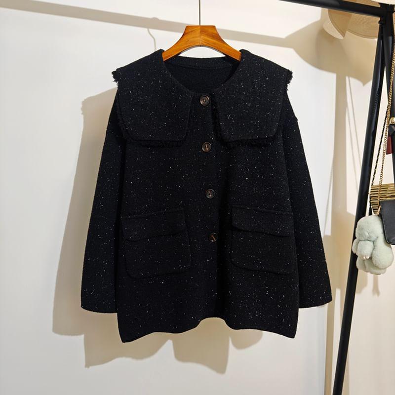 Drop Shoulder Collar Glitter Button Cardigan Product Image