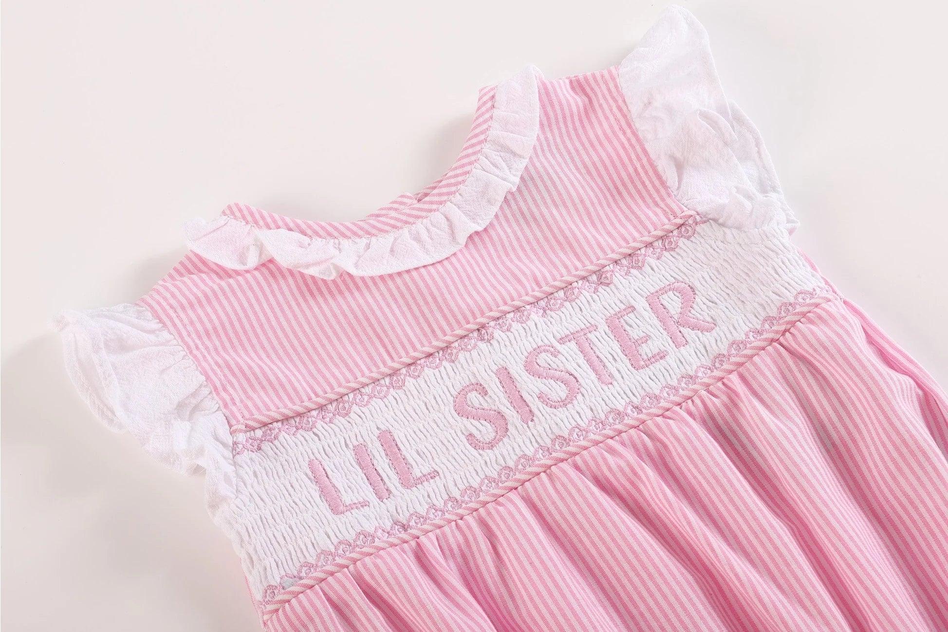 Pink Striped Little Sister Smocked Romper Product Image