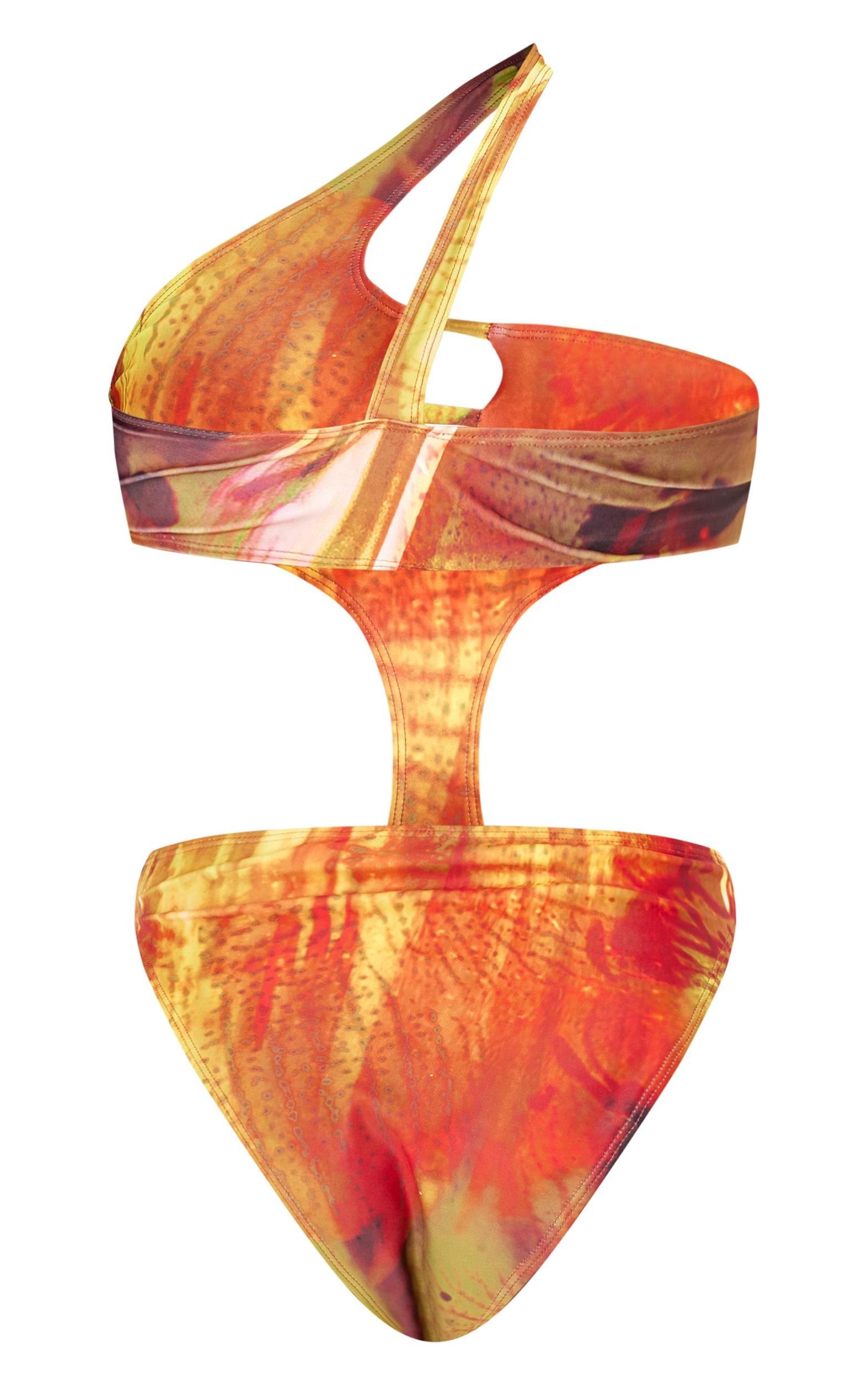 Multi Palm Print One Shoulder Cut Out Swimsuit Product Image
