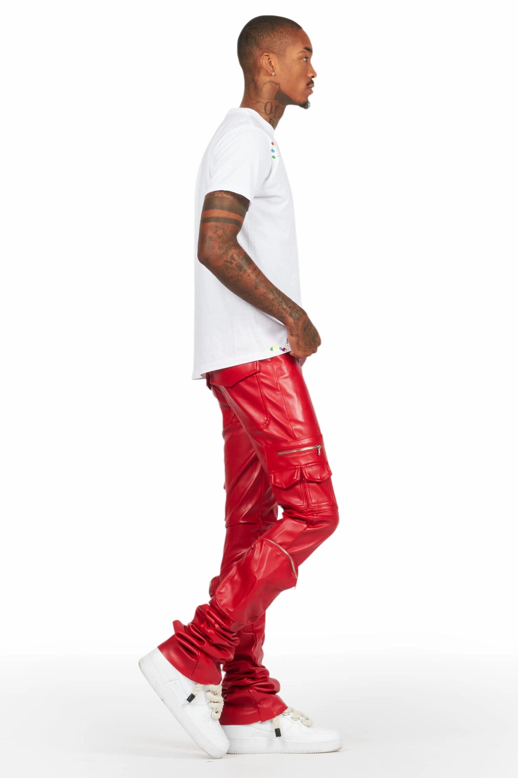 Sutton Red PU Super Stacked Flare Jean Male Product Image