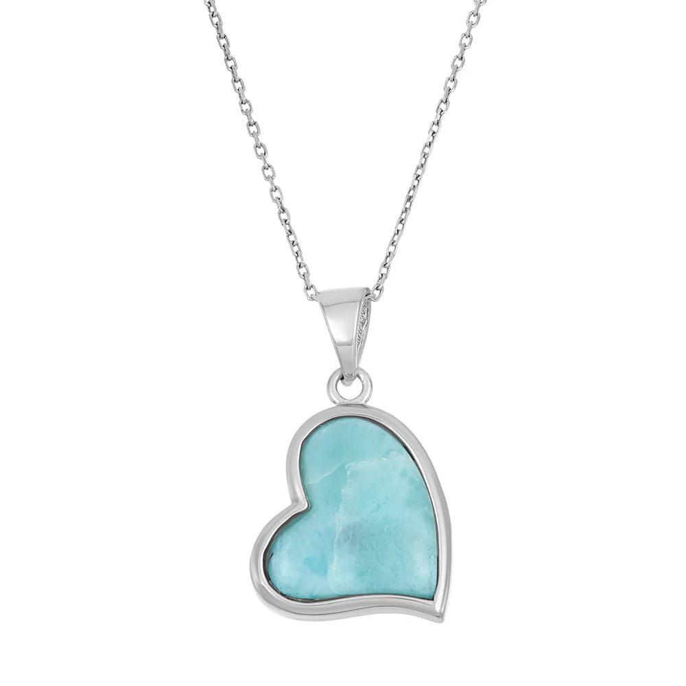 Larimar Sterling Silver Heart Halo Pendant Necklace, Women's, Size: 18", Blue Product Image