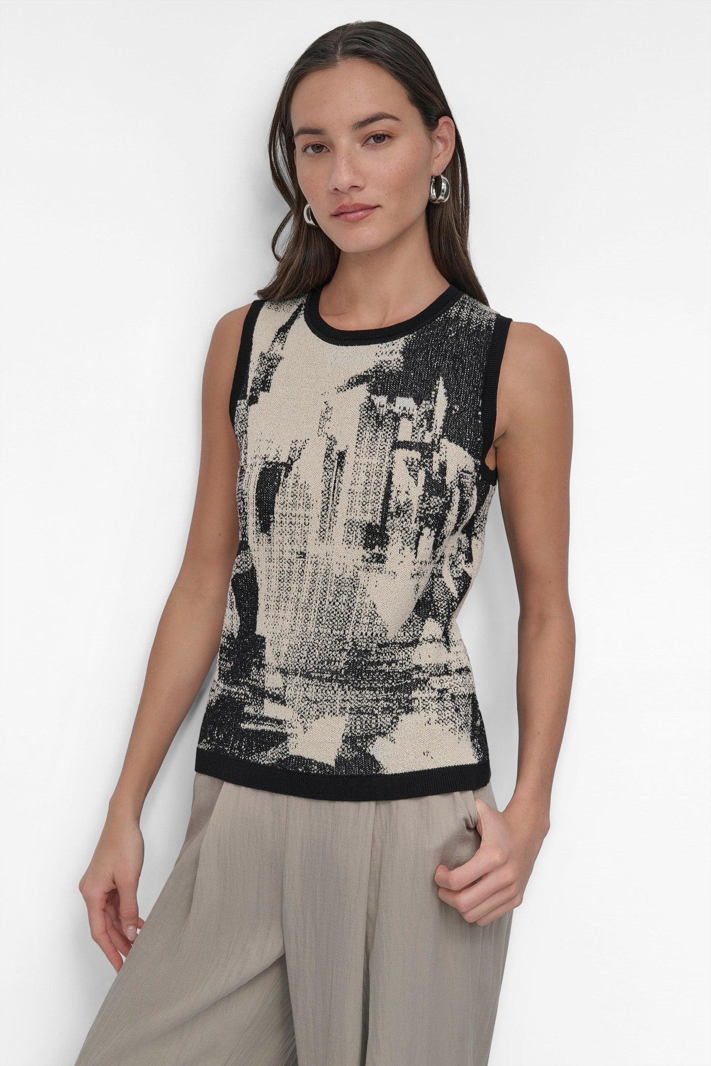 SLEEVELESS BOUCLE PRINTED SWEATER Product Image