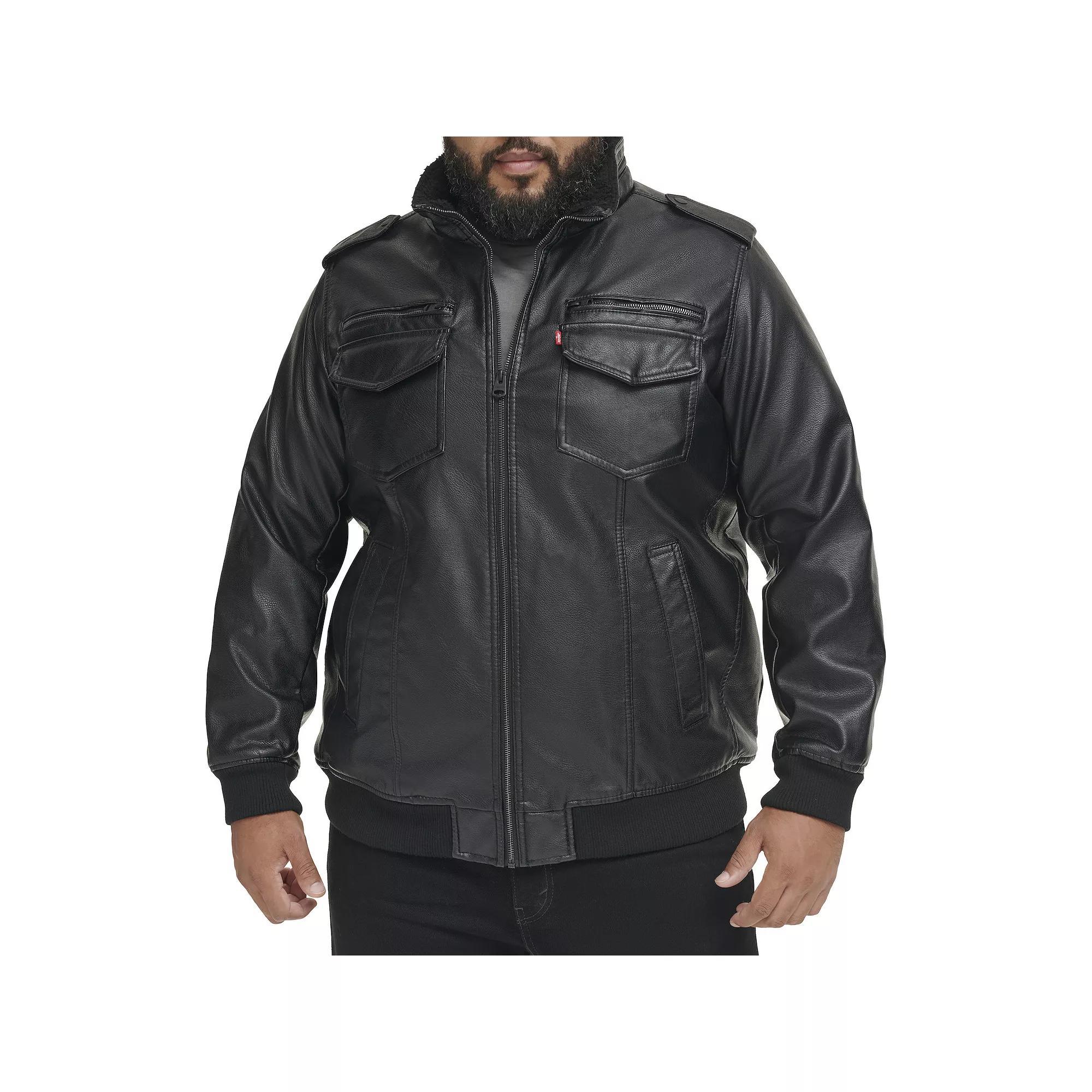 Big & Tall Levis Faux Leather Sherpa Lined Bomber Jacket, Mens Product Image