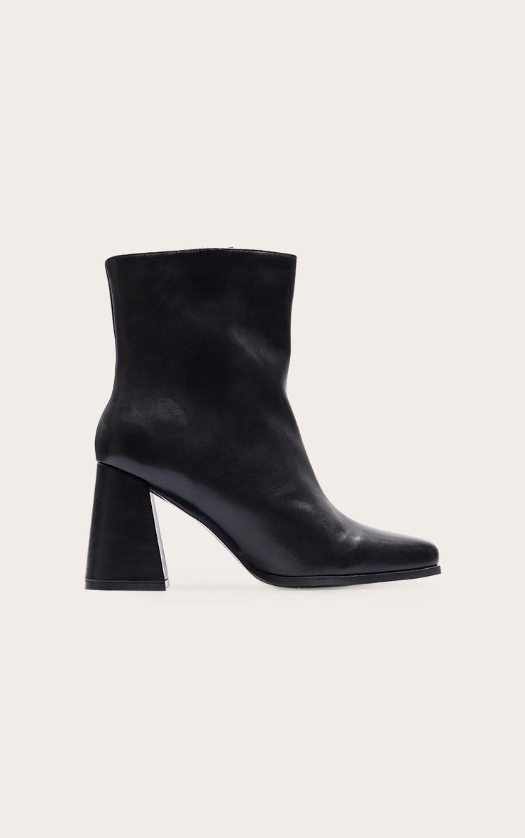 Black Wide Fit PU Square Toe Block Heeled Ankle Boots Product Image