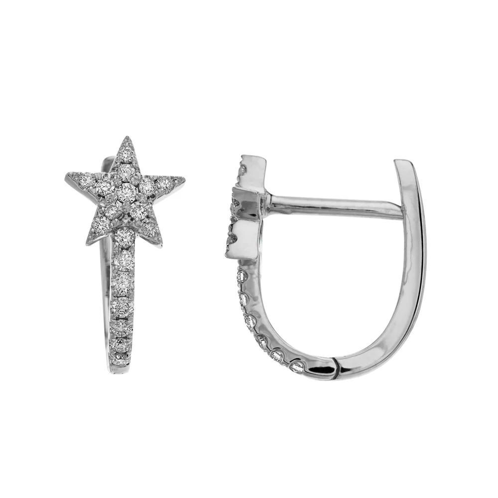 Ava Blue 14k White Gold 1/5 Carat T.W. Diamond Star Hoop Earrings, Women's Product Image