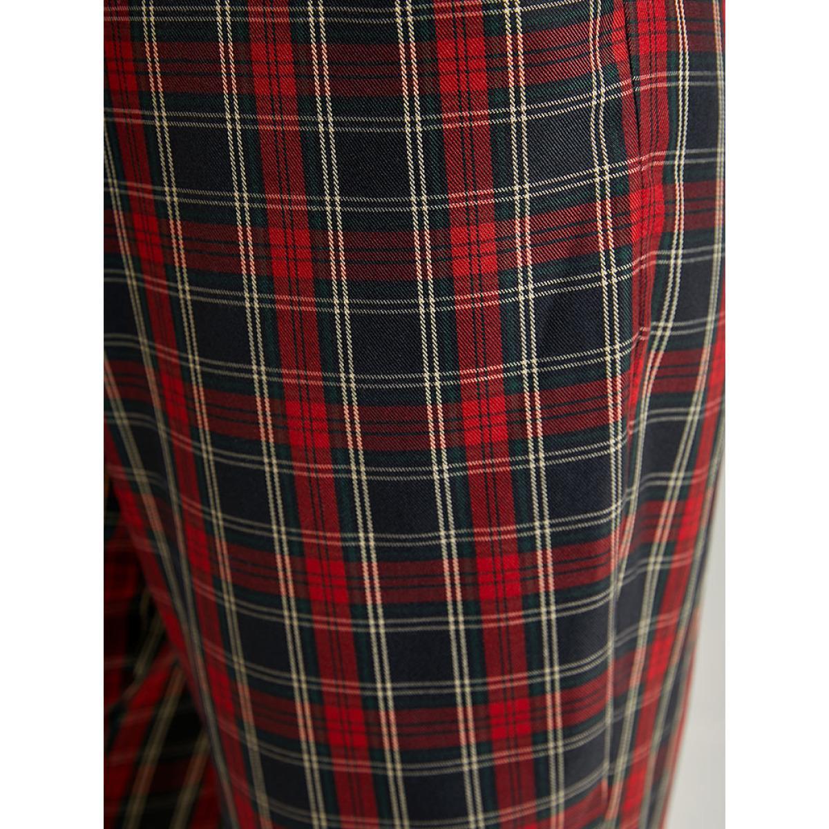 Plus Size Plaid Elastic Waist Pocket Straight Leg Pants Women Multicolor Elegant Straight Leg High Rise Festival-Christmas Pants BloomChic 18-20/2X Product Image