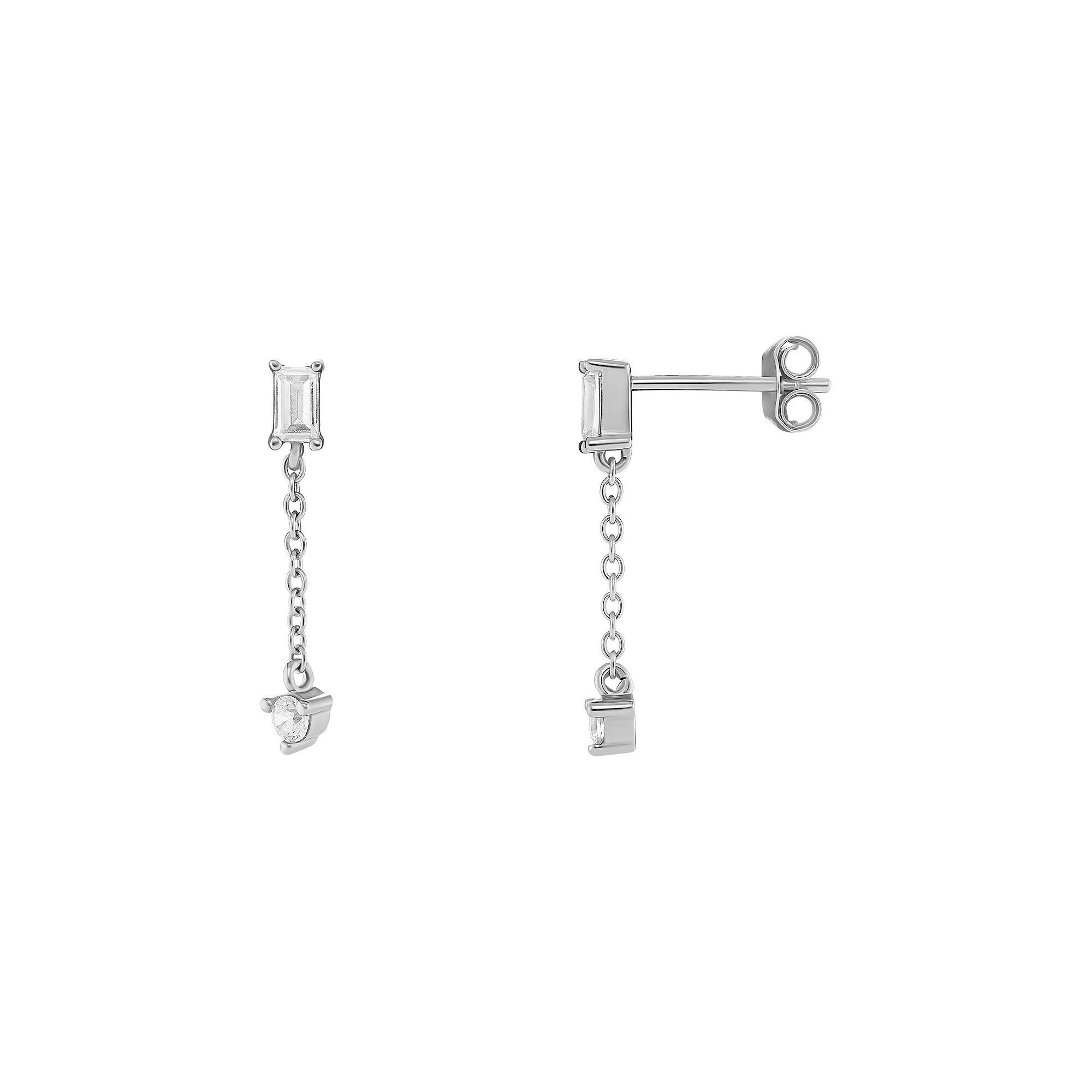 PRIMROSE Sterling Silver Cubic Zirconia Chain Drop Earrings, Women's, Sterling Silver White Product Image