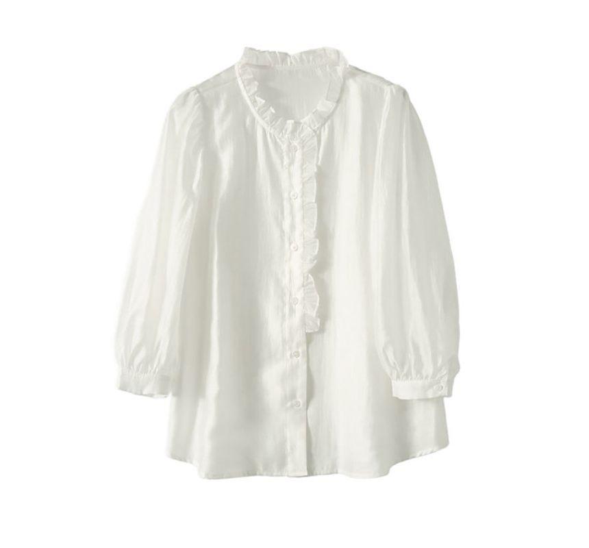 3/4-Sleeve Ruffled Blouse Product Image