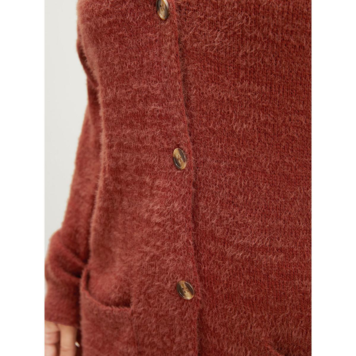 Plus Size Solid Pointelle Knit Pocket Button Front Heather Cardigan Maroon Women Casual Loose Long Sleeve Dailywear Cardigans BloomChic 28/5X Product Image