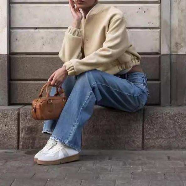 Stand Collar Plain Button-Up Crop Jacket Product Image
