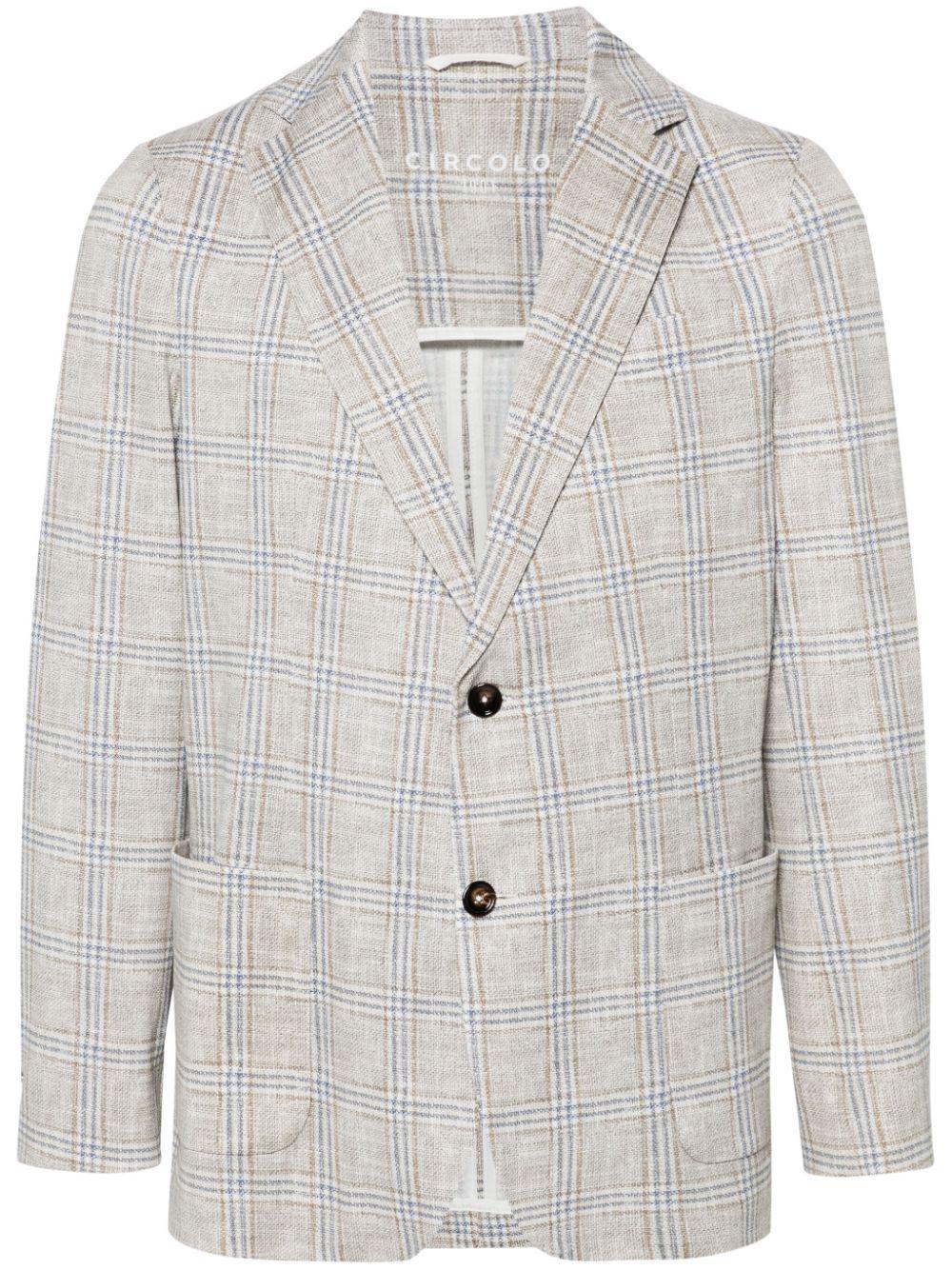 Circolo 4-way stretch Blue Checked Beige Blazer Product Image