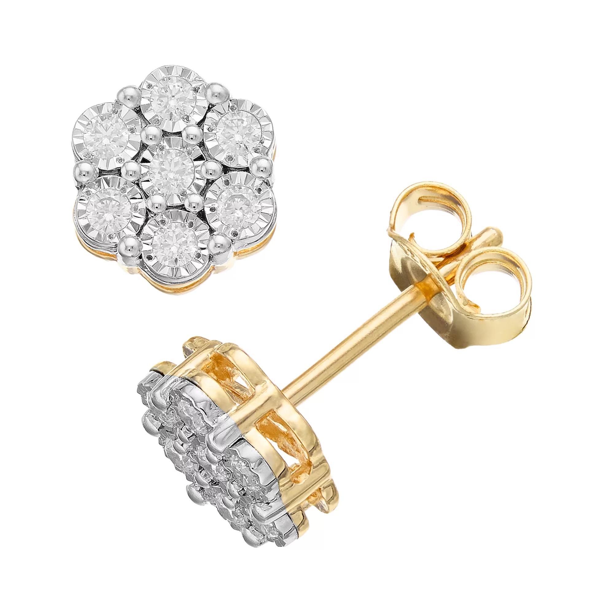 Diamond Brilliance 1/4 Carat T.W. Lab-Created Diamond Flower Earrings, Women's, Yellow Tone Product Image