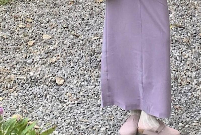 Plain Cable-Knit Cardigan / High Waist Maxi H-Line Skirt Product Image