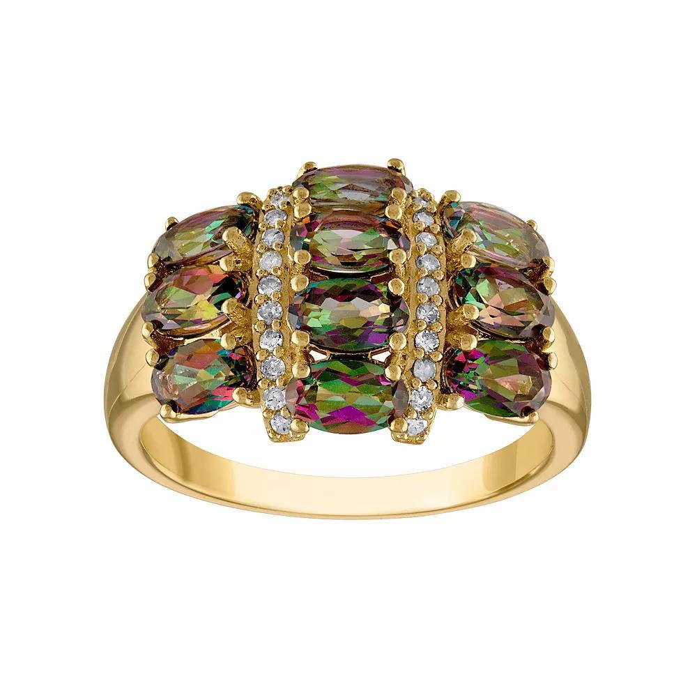 Tiara 14k Gold Over Silver Mystic Fire Topaz & 1/10 Carat T.W. Diamond Ring, Womens Gold Tone Product Image