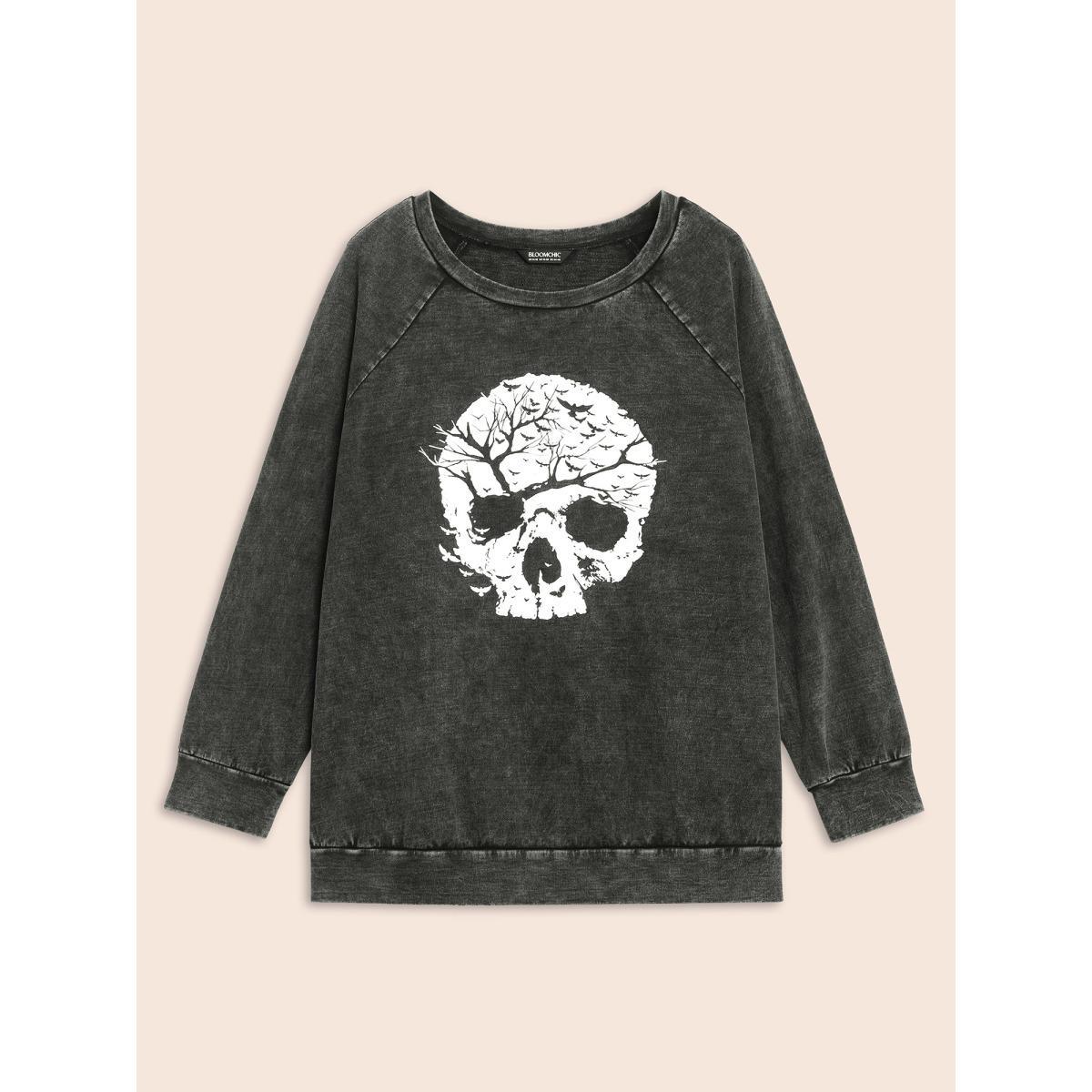 Plus Size Retro Wash Cotton Sweatshirt Women Black Casual Non Round Neck Everyday Sweatshirts BloomChic 18-20/2X Product Image